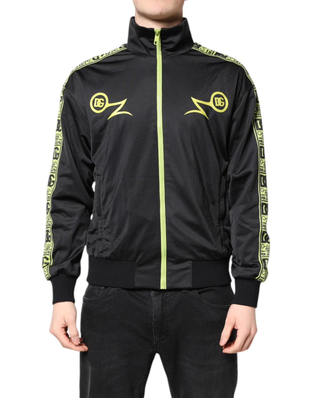 Dolce & Gabbana Black Logo Turtleneck Zip Bomber Jacket