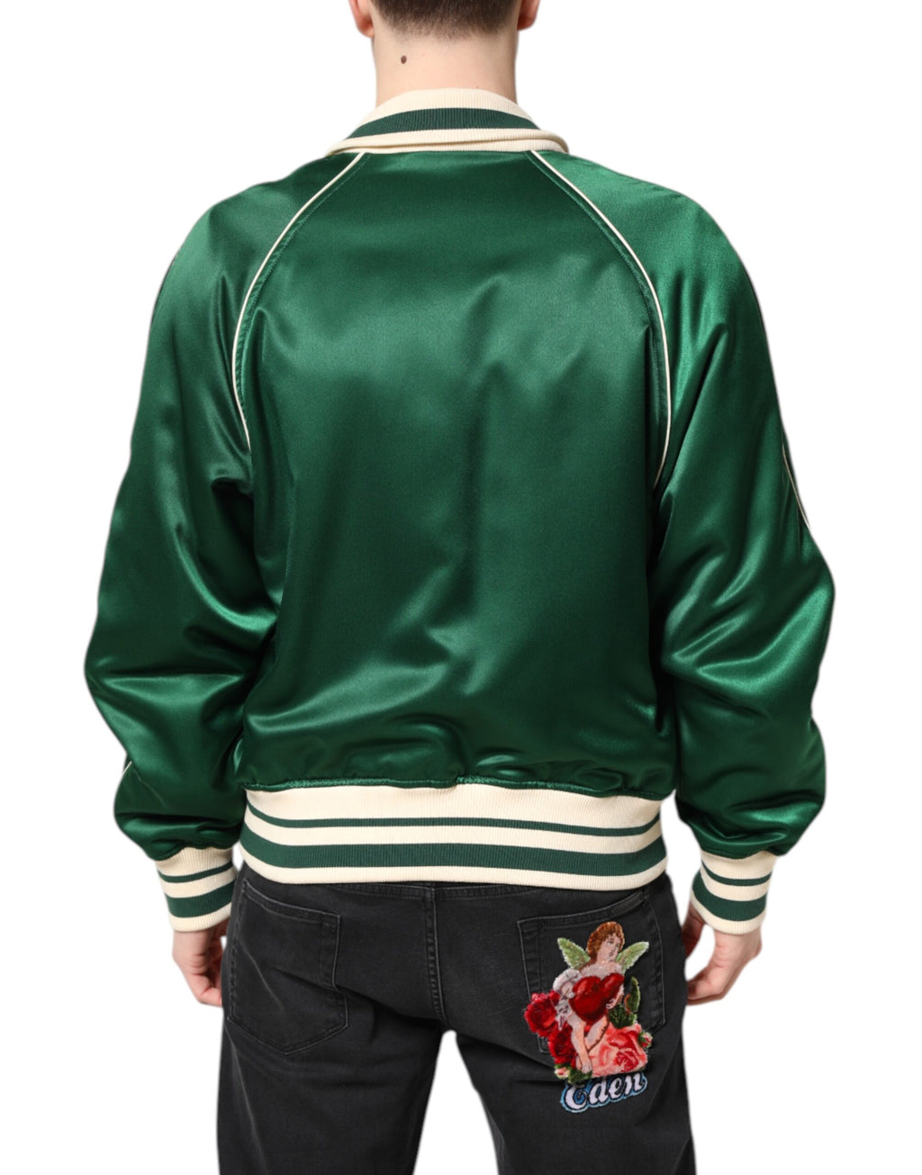 Dolce & Gabbana Green Floral DG Logo Full Zip Bomber Jacket