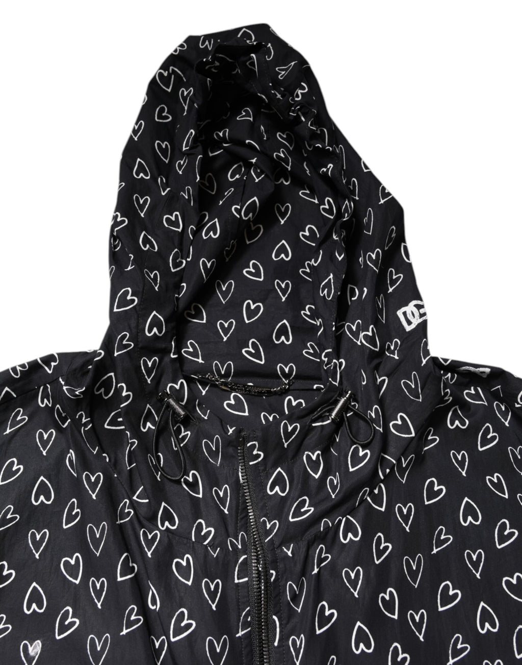 Dolce & Gabbana Black Heart Print Hooded Windbreaker Jacket
