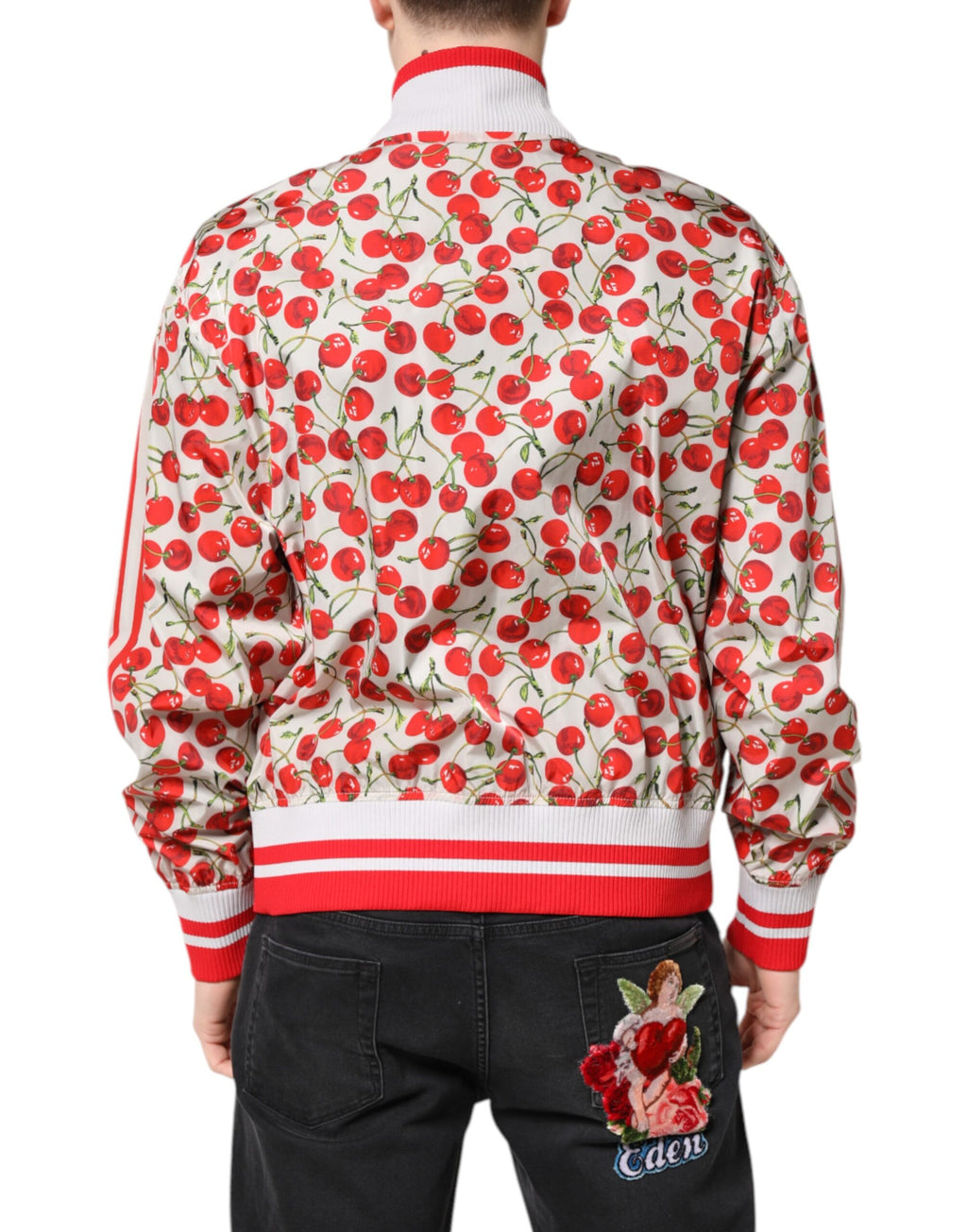 Dolce & Gabbana White Cherry Print Full Zip Bomber Jacket