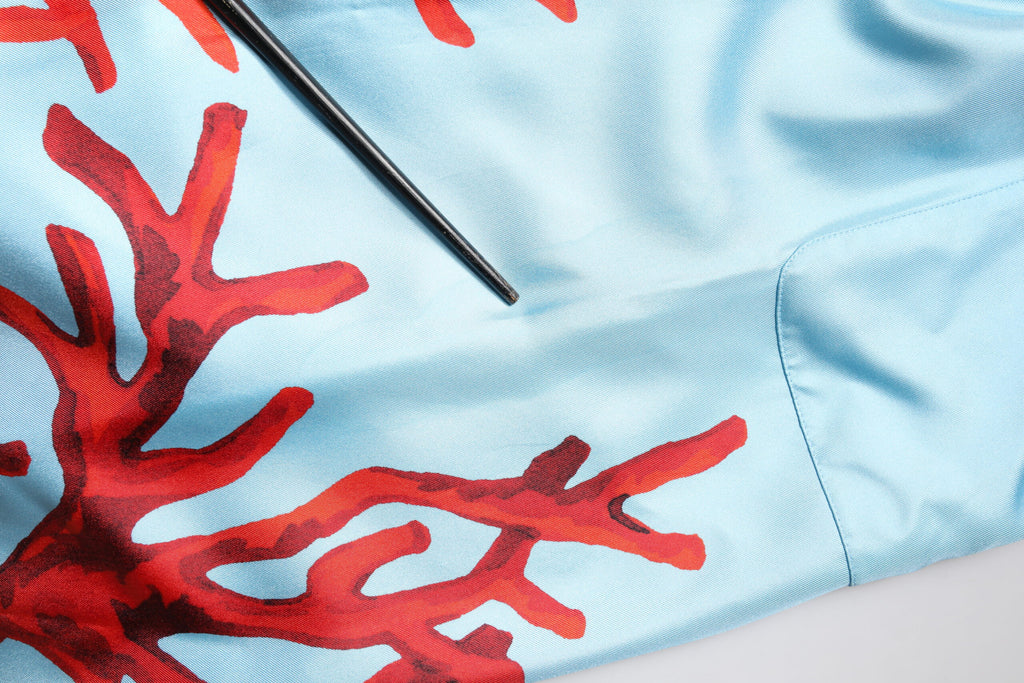 Dolce & Gabbana Blue Red Coral Print Wrap Robe Coat Jacket