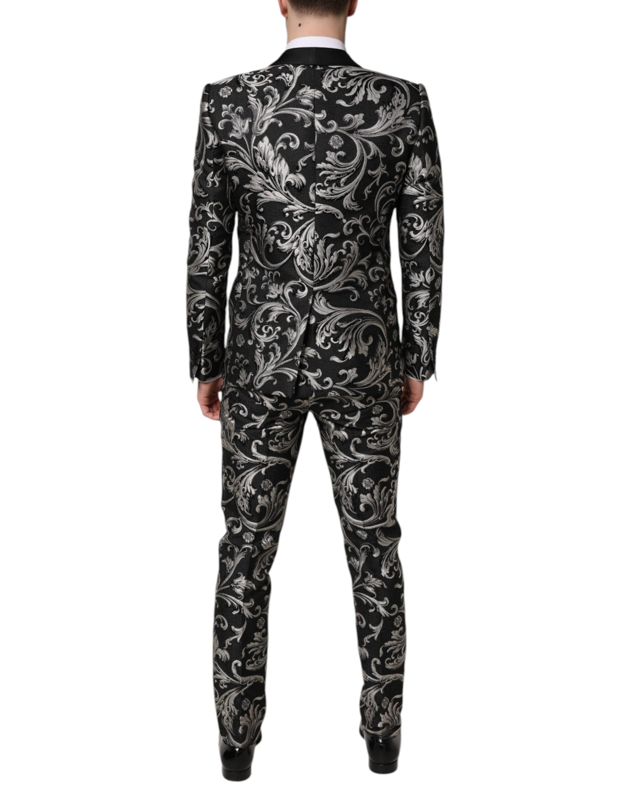 Dolce & Gabbana Black Gray MARTINI Jacquard Men 3 Piece Suit