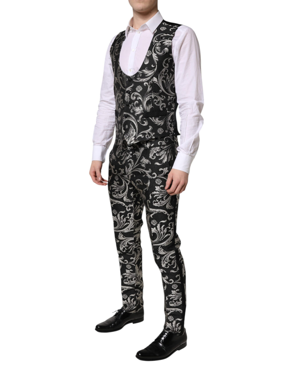 Dolce & Gabbana Black Gray MARTINI Jacquard Men 3 Piece Suit