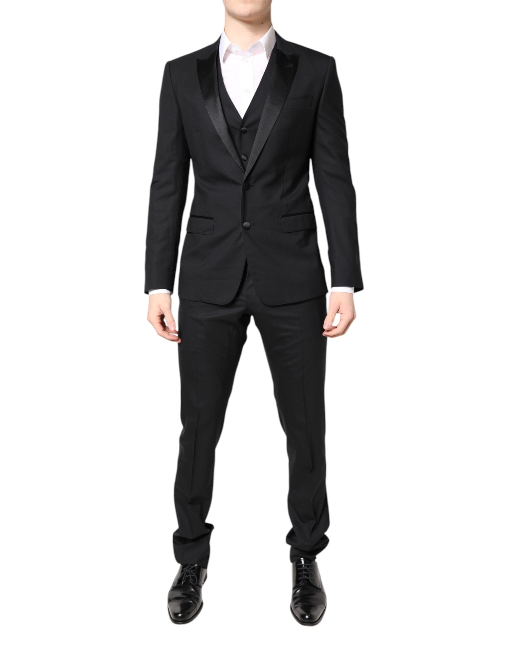 Dolce & Gabbana Black Wool Single Breasted 3 Piece Suit