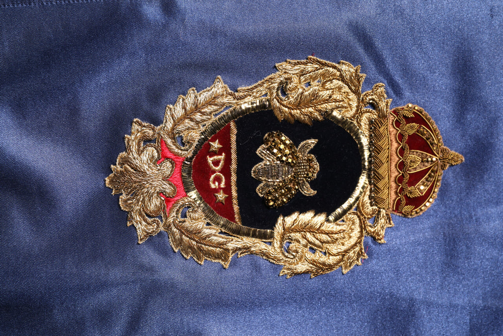 Dolce & Gabbana Blue Nylon Logo Patch Men Bomber Sweater