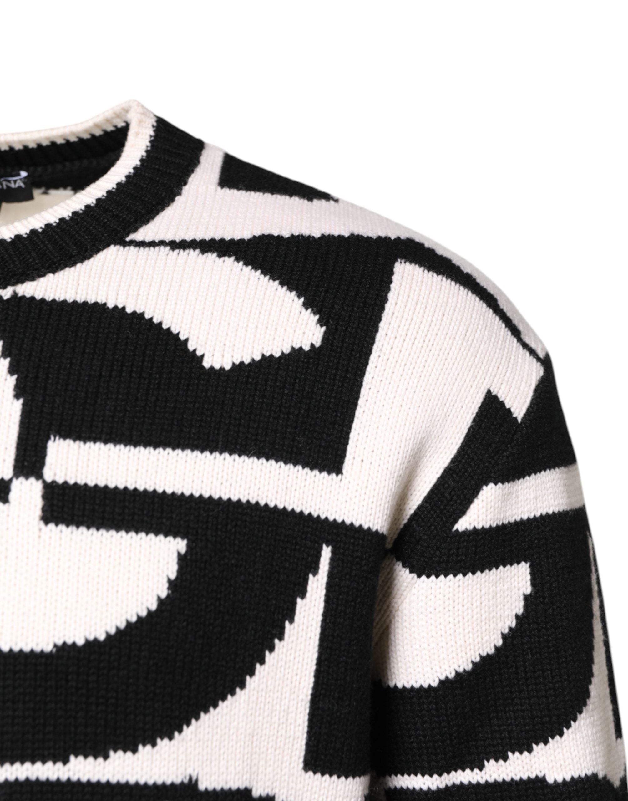 Dolce & Gabbana Black White Knit Logo Print Pullover Sweater