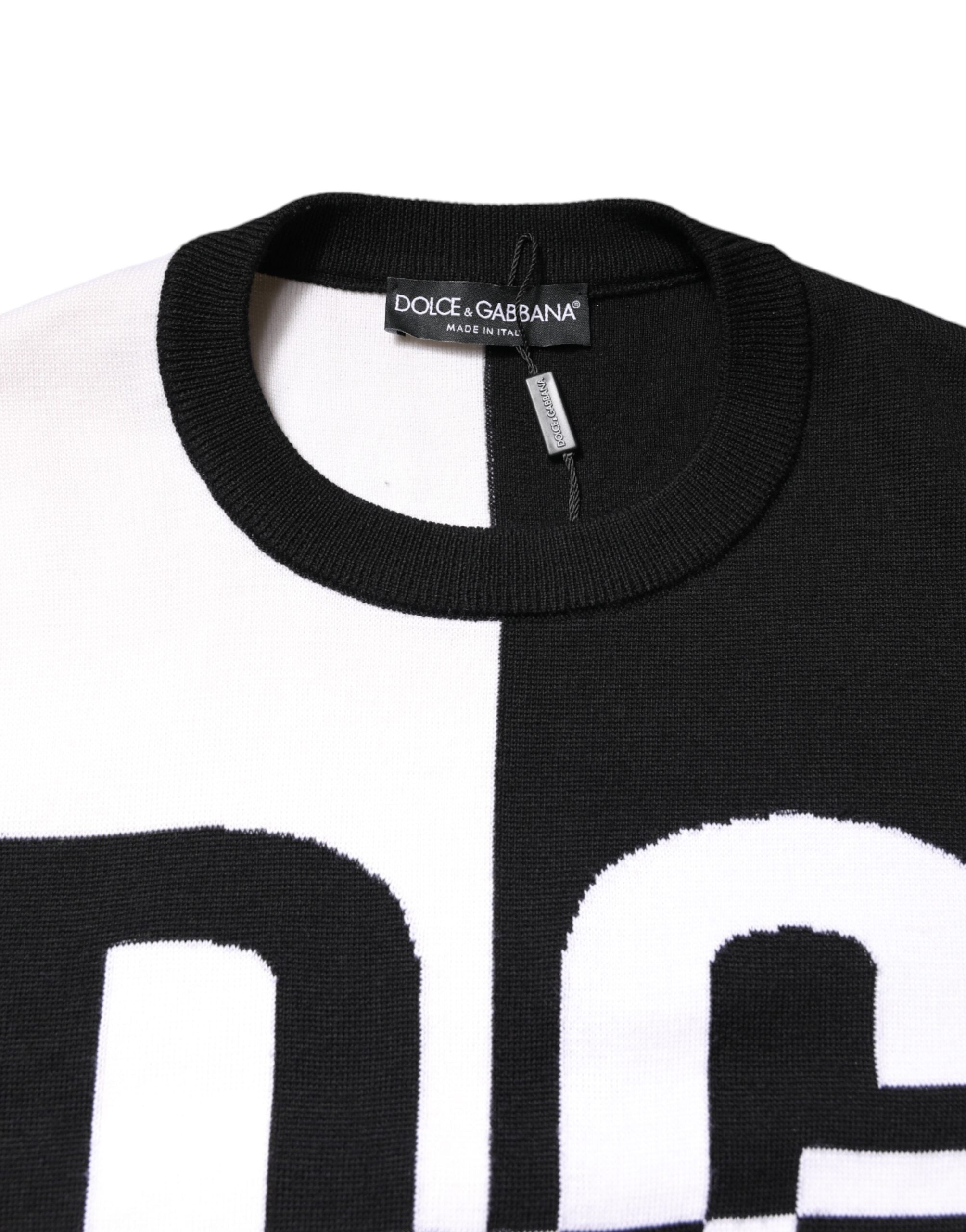 Dolce & Gabbana Black White Knit Logo Print Pullover Sweater