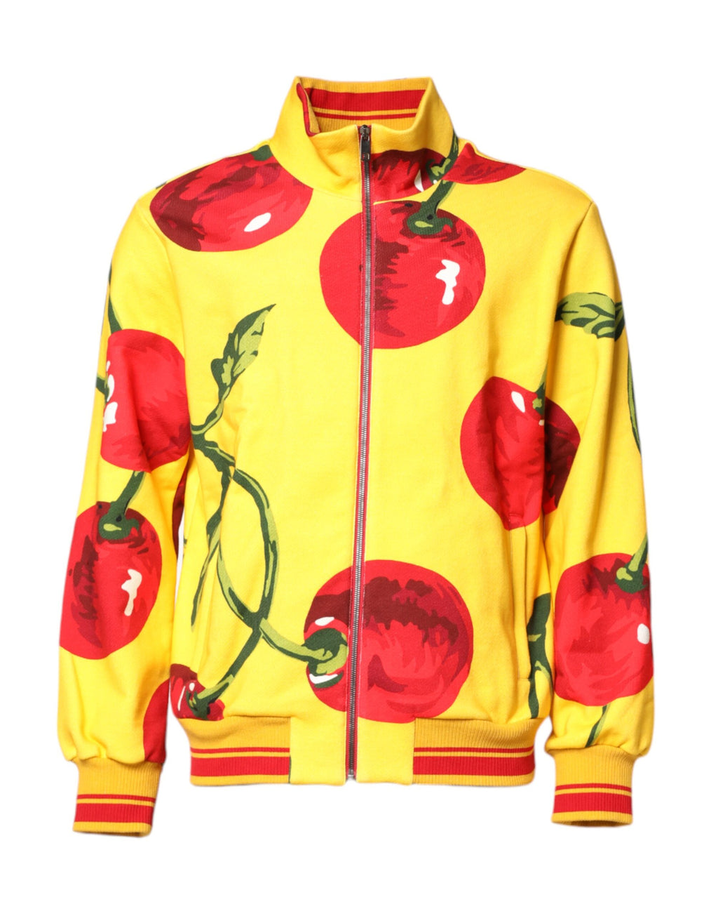 Dolce & Gabbana Yellow Cherry Print Full Zip Bomber Sweater
