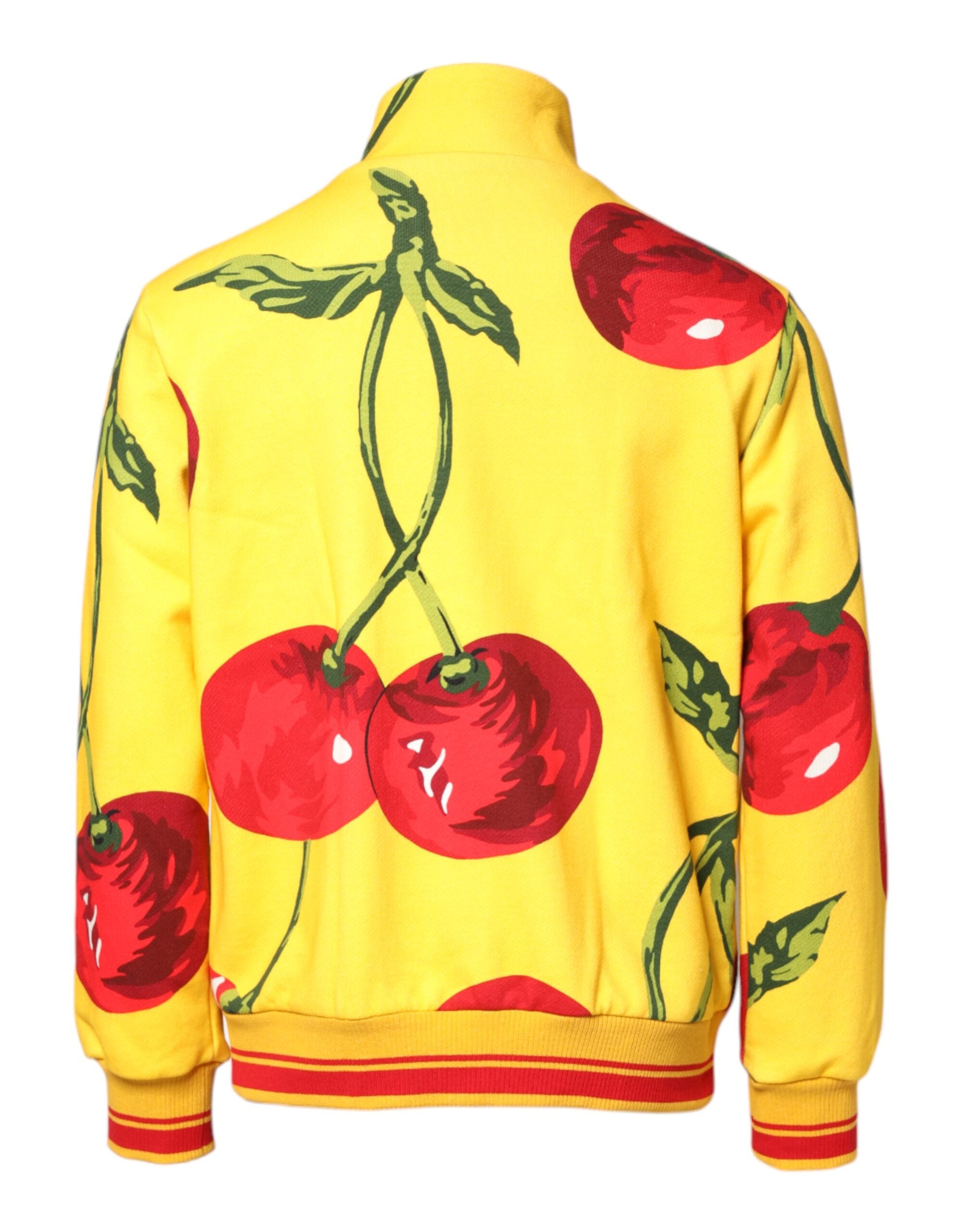 Dolce & Gabbana Yellow Cherry Print Full Zip Bomber Sweater