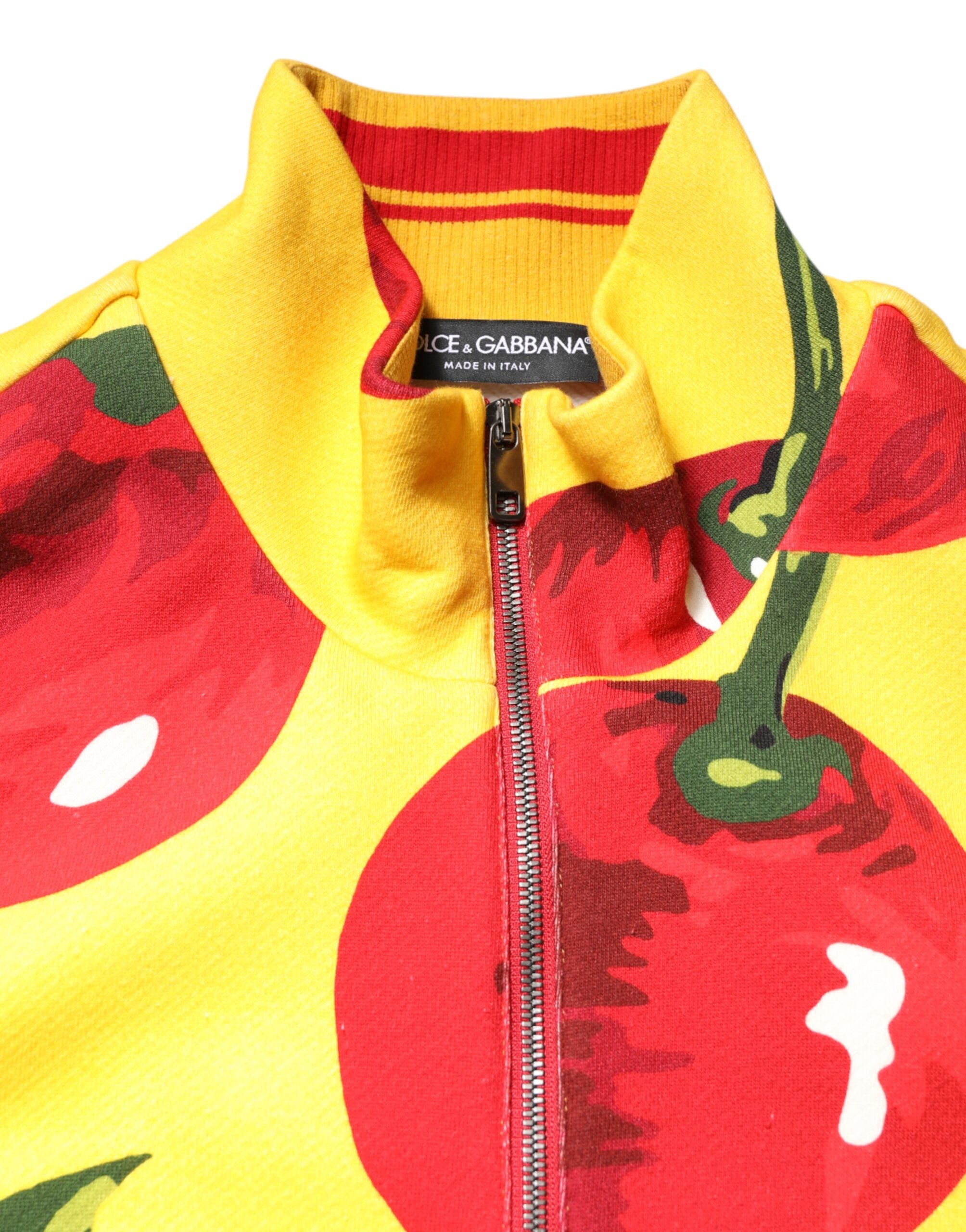 Dolce & Gabbana Yellow Cherry Print Full Zip Bomber Sweater