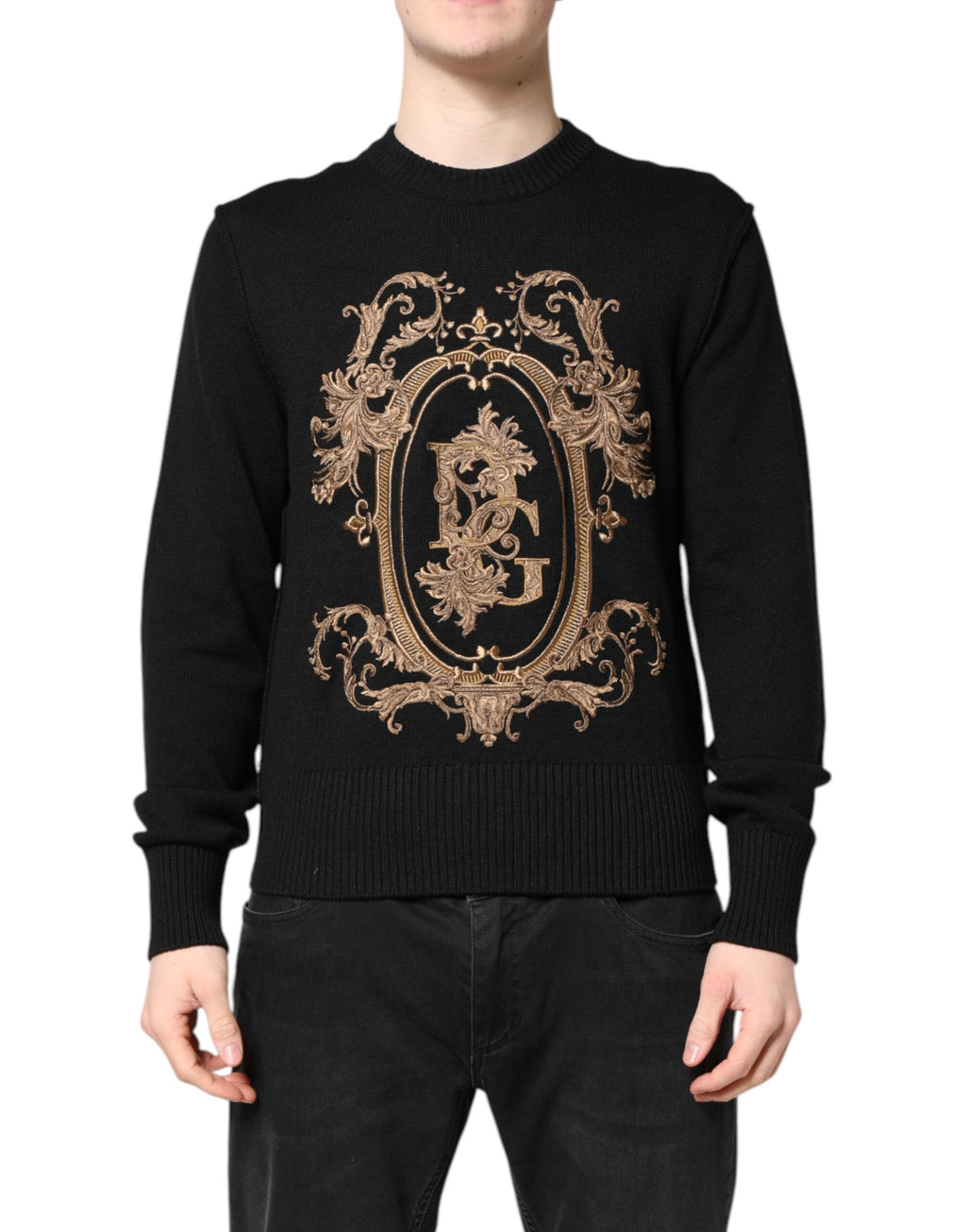 Dolce & Gabbana Black Logo Embroidery Knit Pullover Sweater