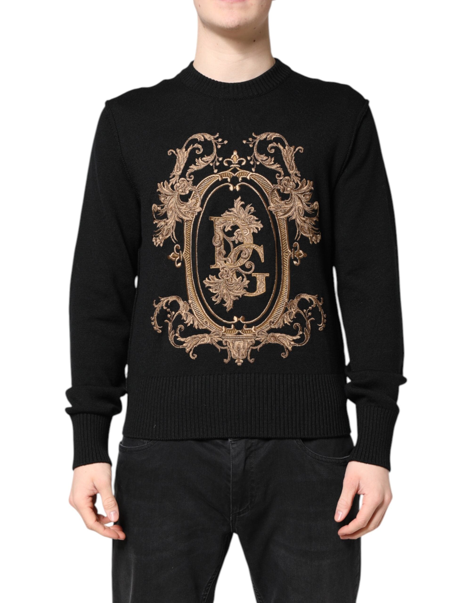 Dolce & Gabbana Black Logo Embroidery Knit Pullover Sweater