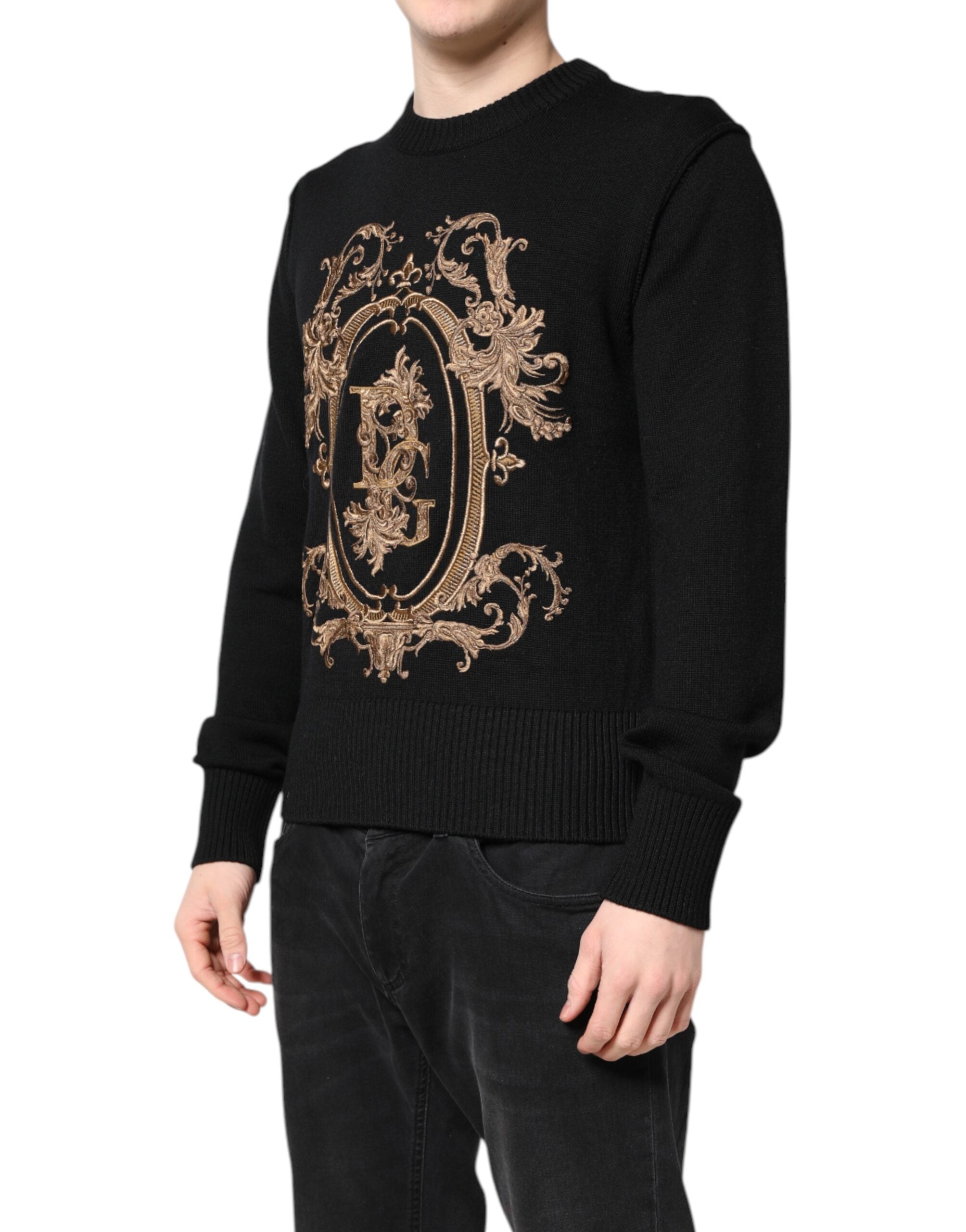 Dolce & Gabbana Black Logo Embroidery Knit Pullover Sweater