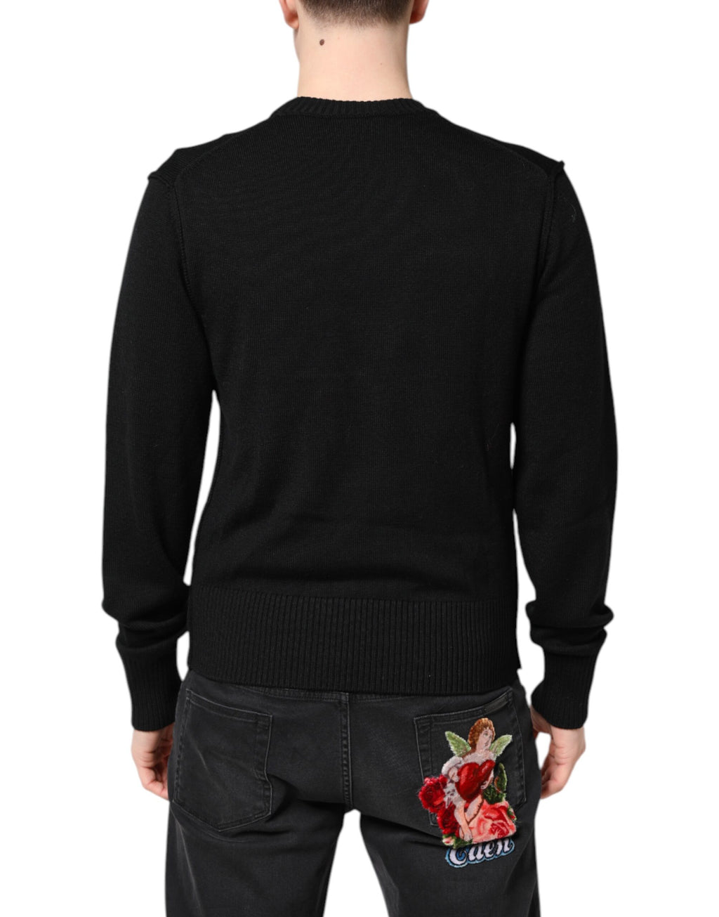 Dolce & Gabbana Black Logo Embroidery Knit Pullover Sweater