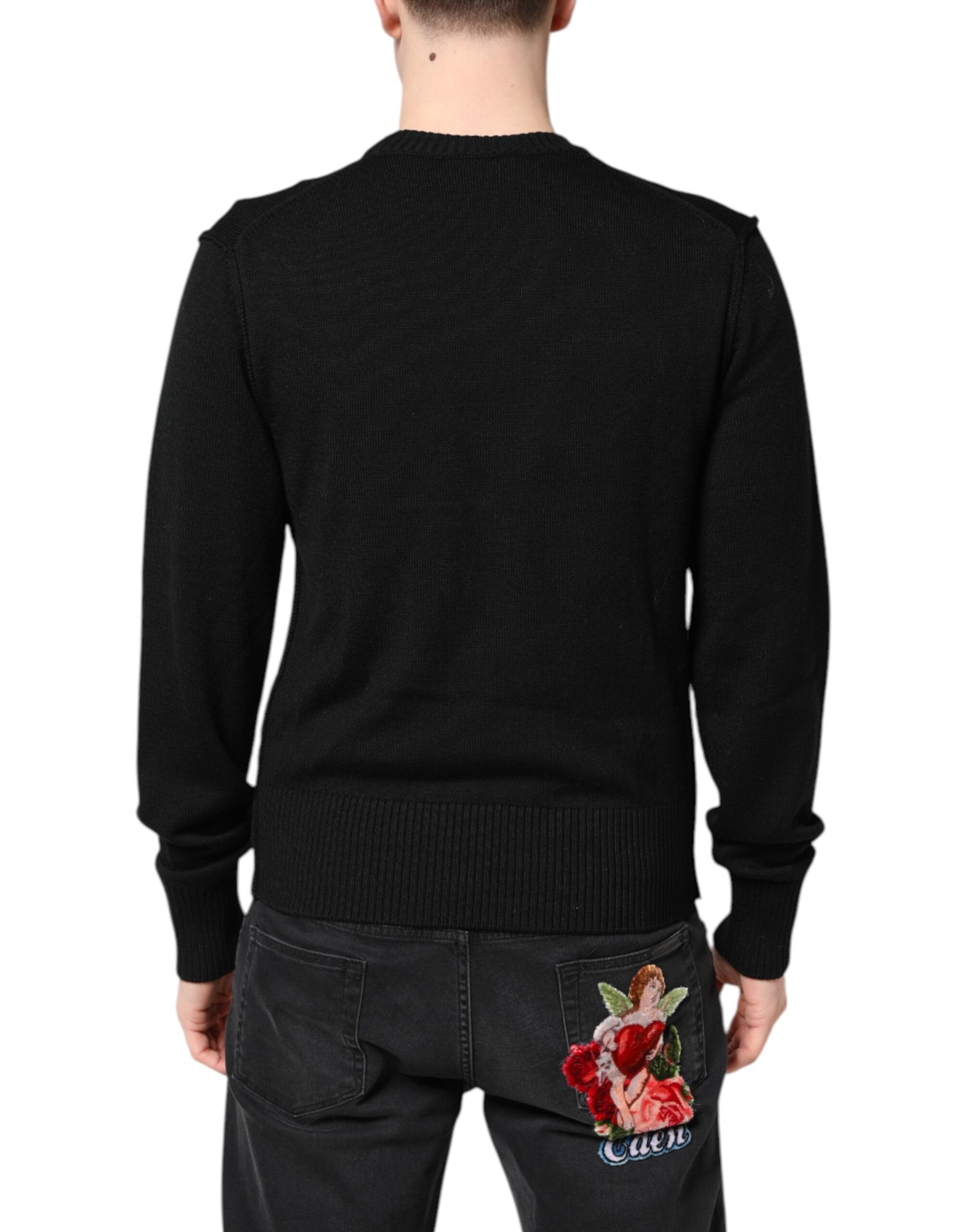 Dolce & Gabbana Black Logo Embroidery Knit Pullover Sweater
