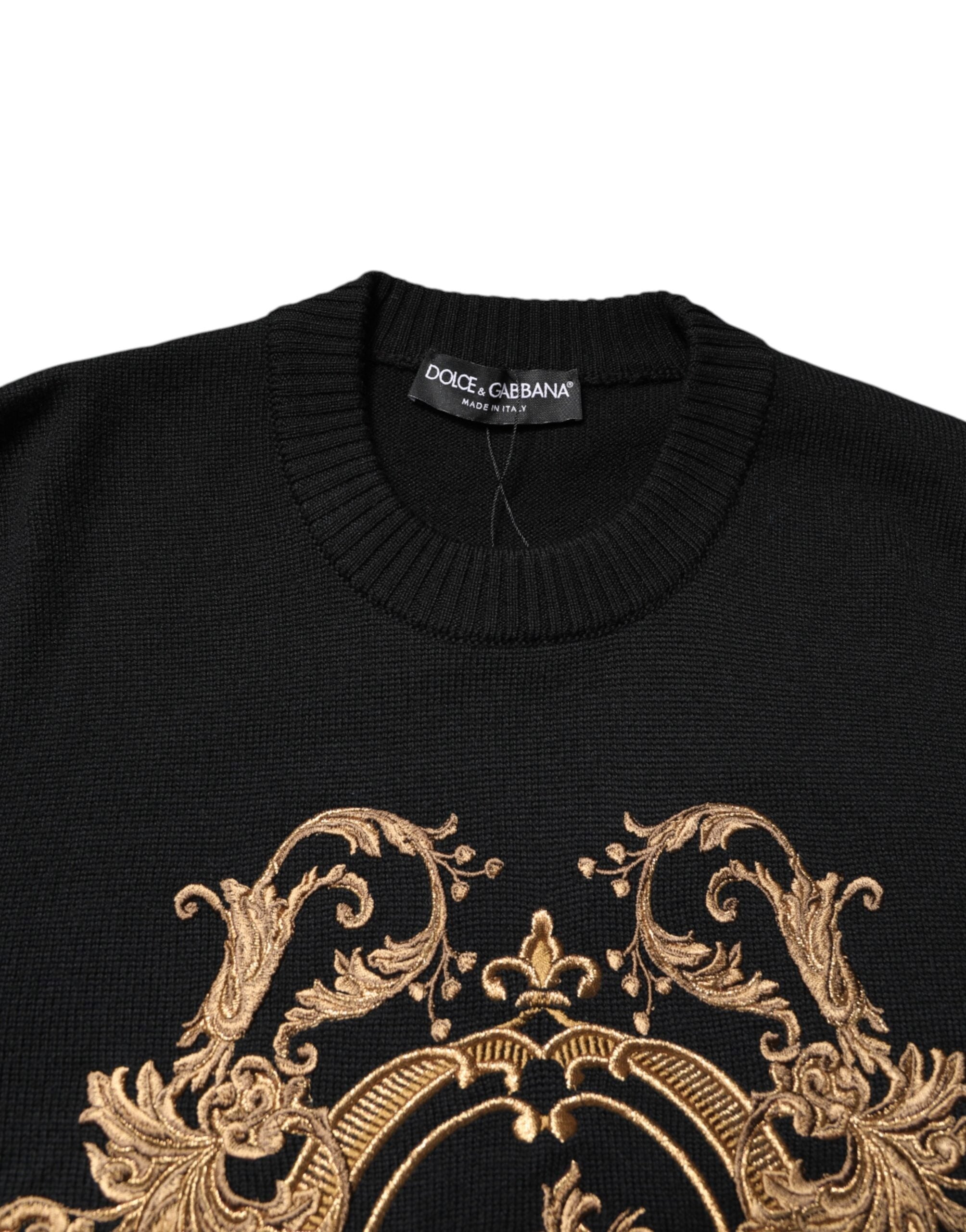 Dolce & Gabbana Black Logo Embroidery Knit Pullover Sweater