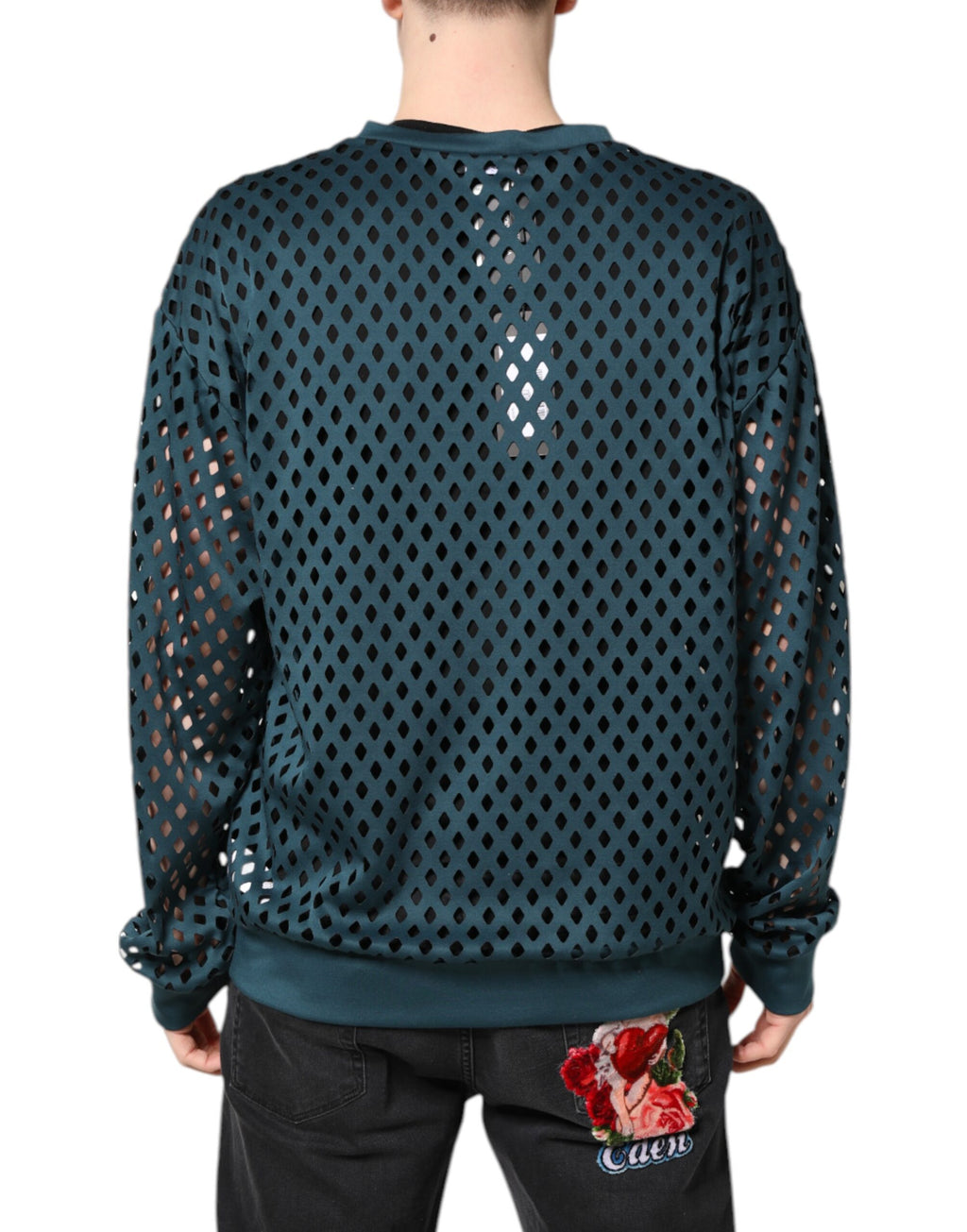 Dolce & Gabbana Green Perforated DG Embossed Pullover Sweater