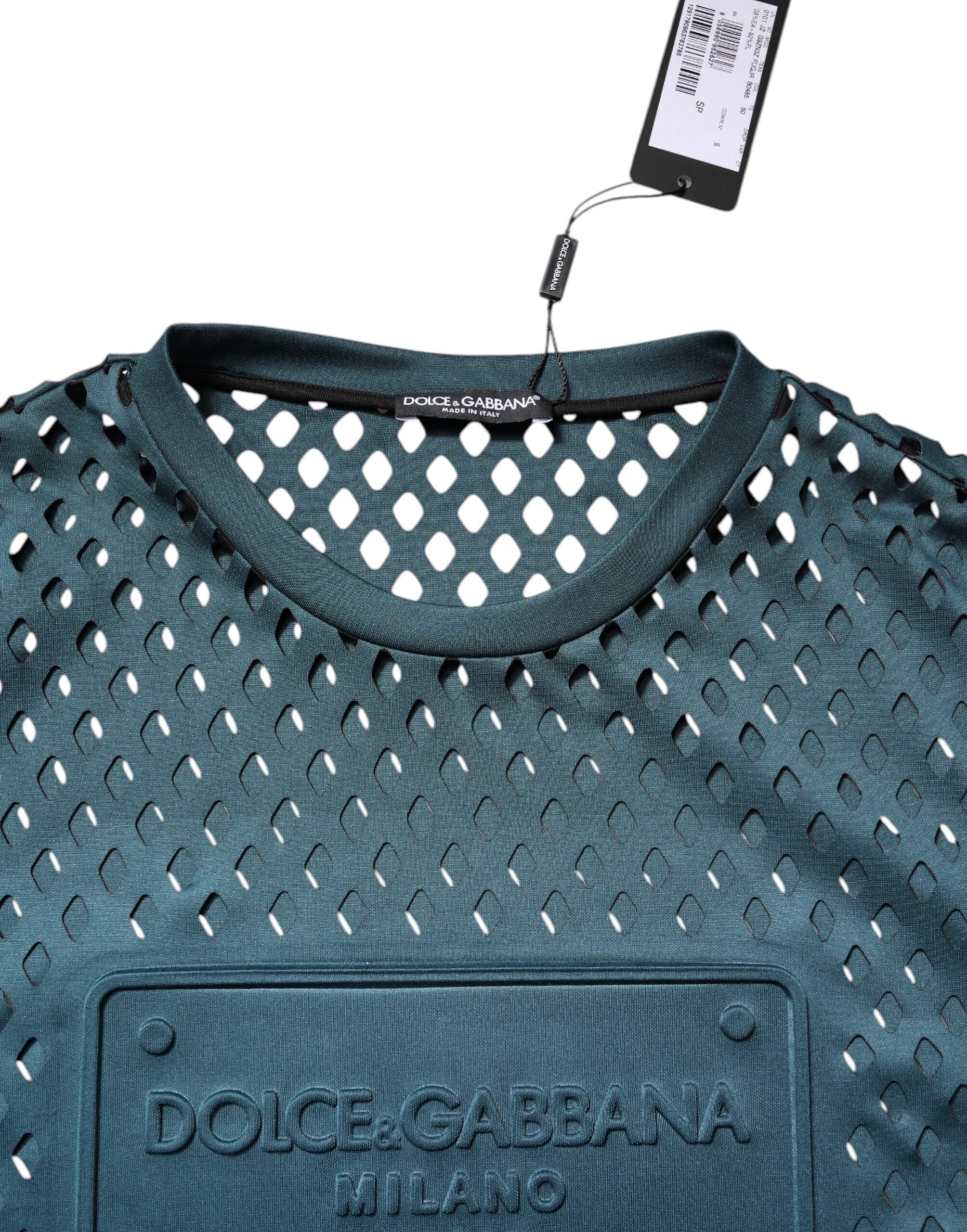 Dolce & Gabbana Green Perforated DG Embossed Pullover Sweater
