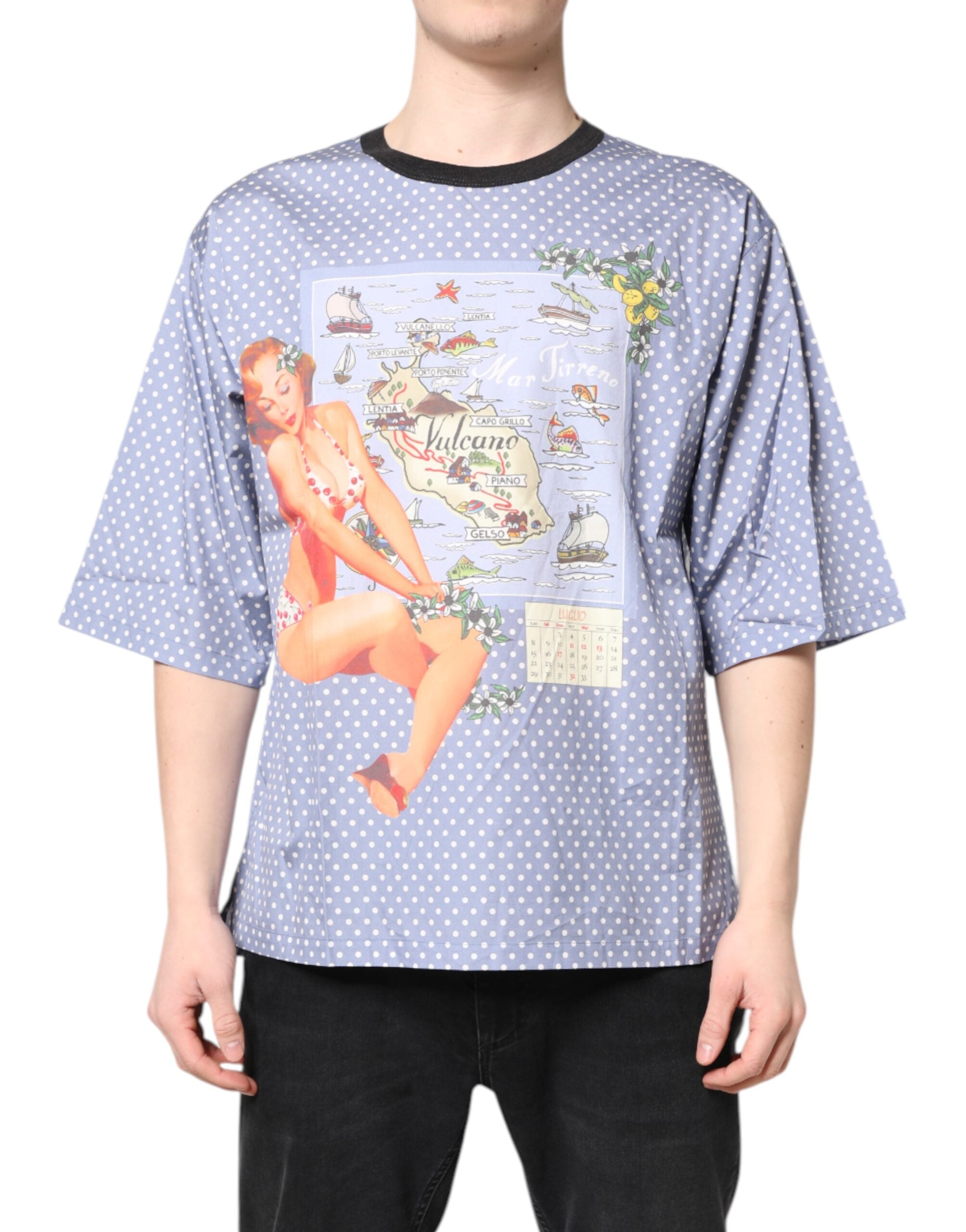Dolce & Gabbana Light Blue Graphic Print Short Sleeve T-shirt