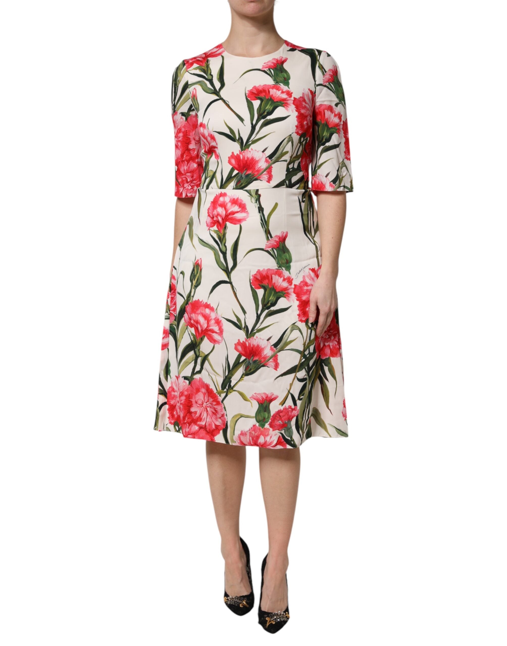Dolce & Gabbana Pink Floral Print Short Sleeves Sheath Dress