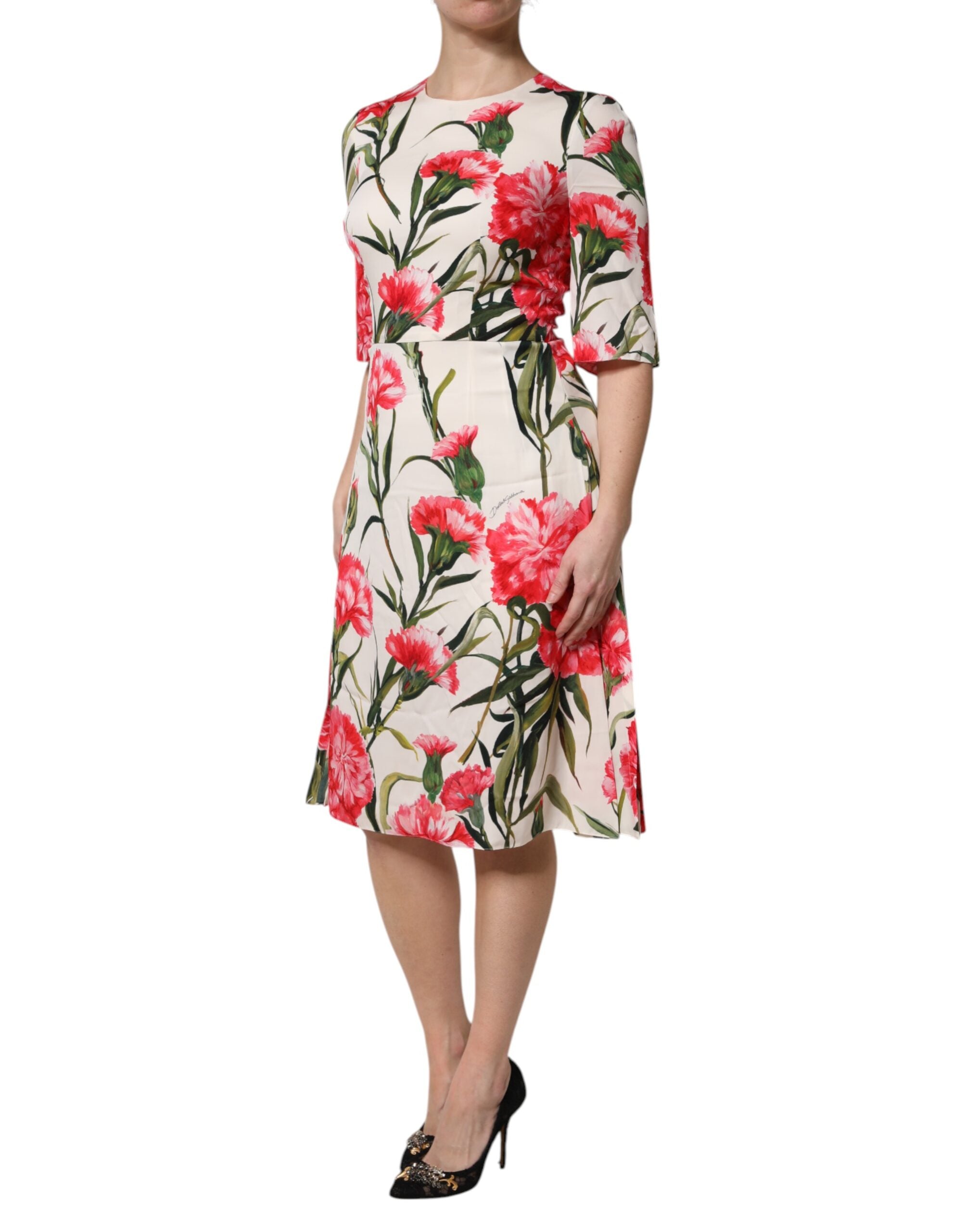 Dolce & Gabbana Pink Floral Print Short Sleeves Sheath Dress