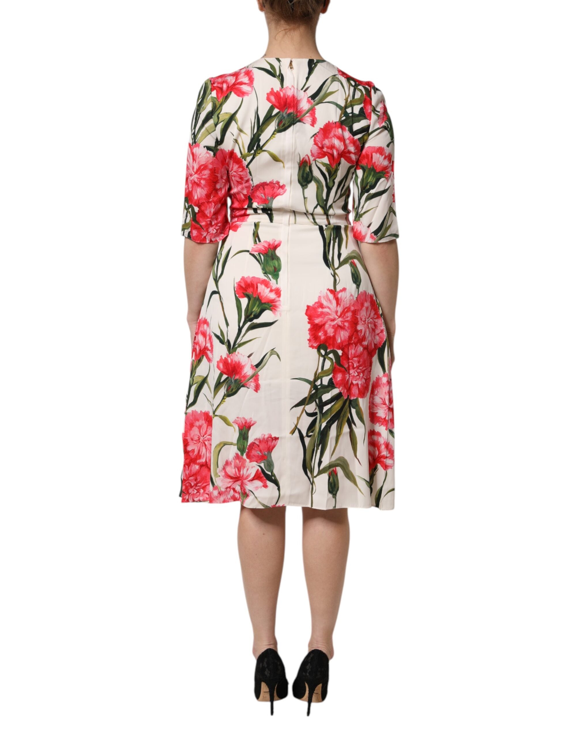 Dolce & Gabbana Pink Floral Print Short Sleeves Sheath Dress