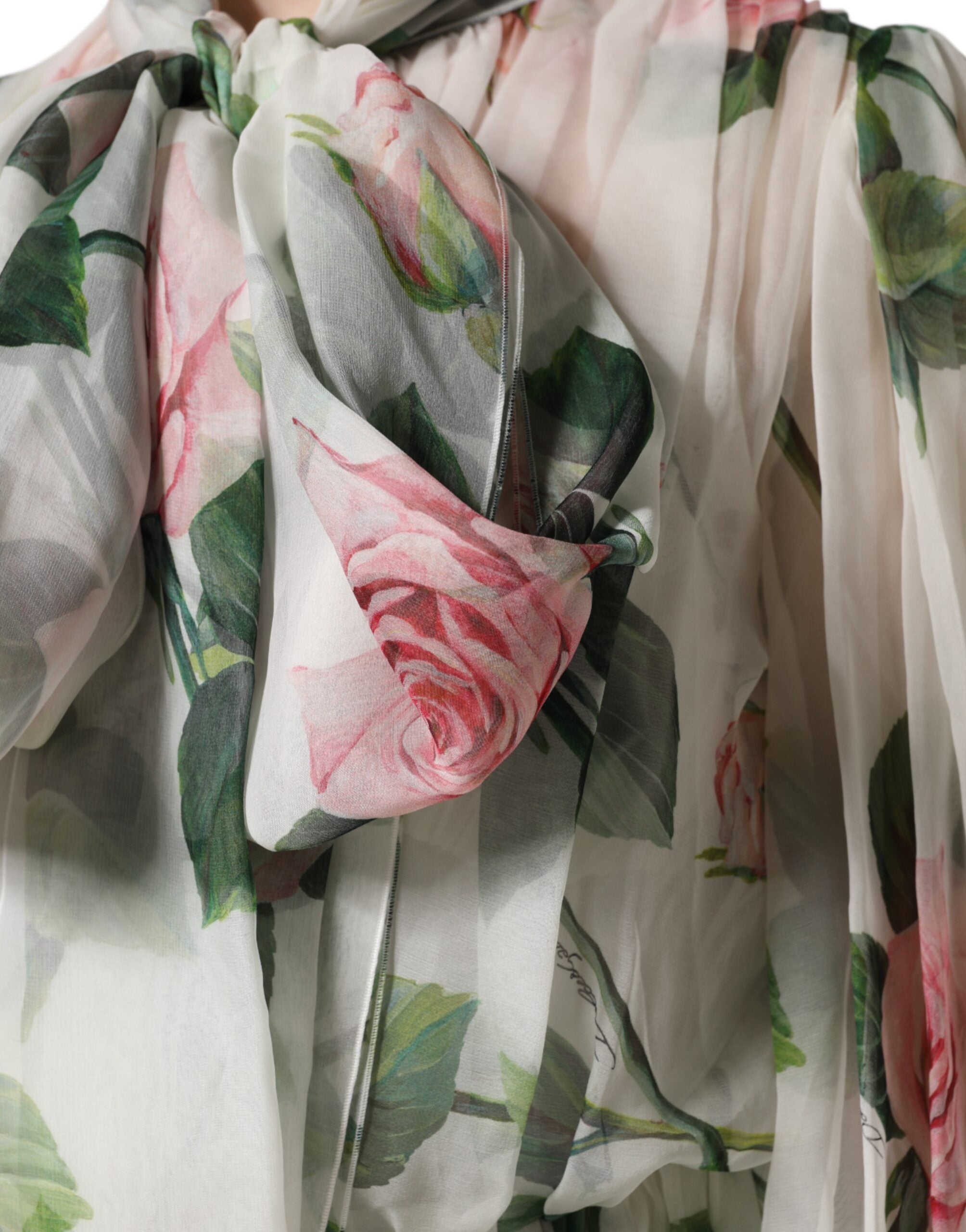 Dolce & Gabbana White Floral Roses Maxi Long Gown Dress