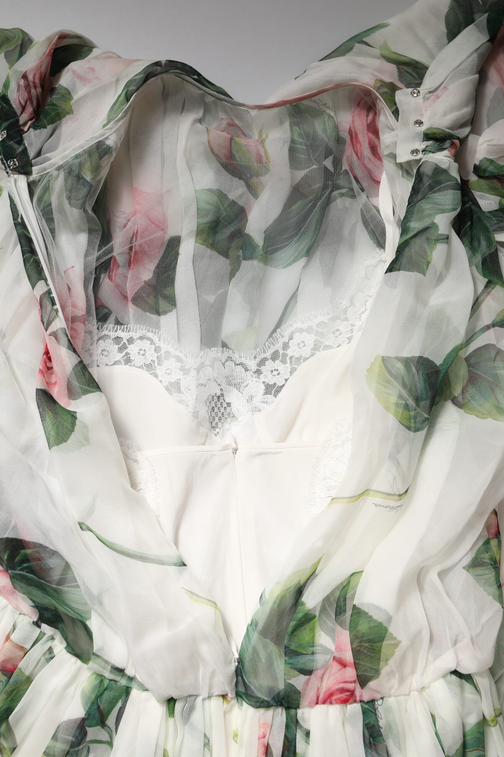 Dolce & Gabbana White Floral Roses Maxi Long Gown Dress