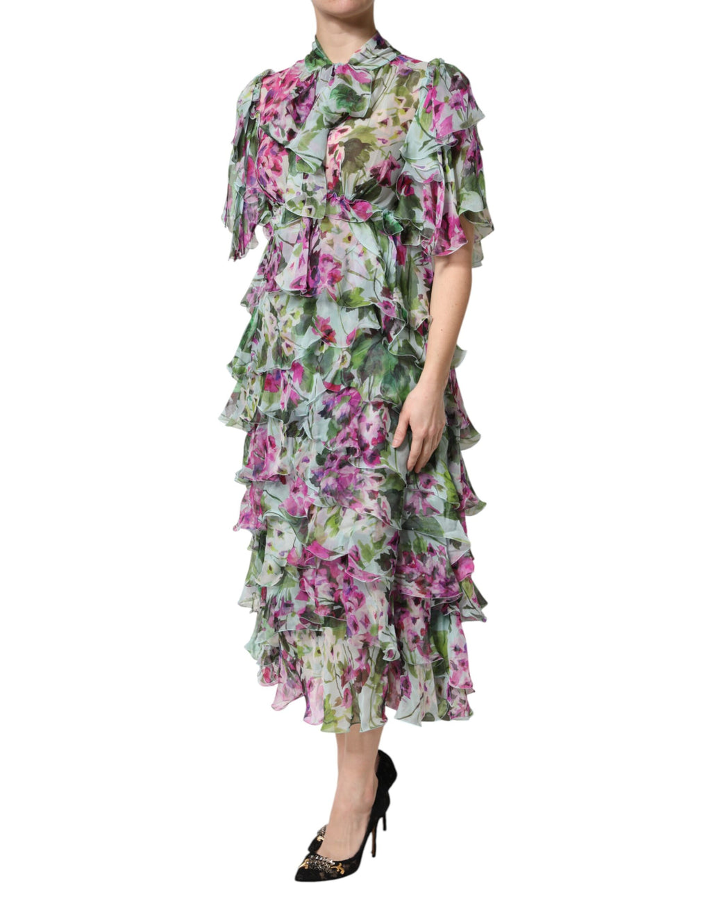 Dolce & Gabbana Multicolor Floral Silk Midi Layered Dress
