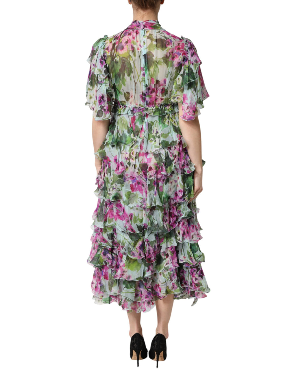 Dolce & Gabbana Multicolor Floral Silk Midi Layered Dress