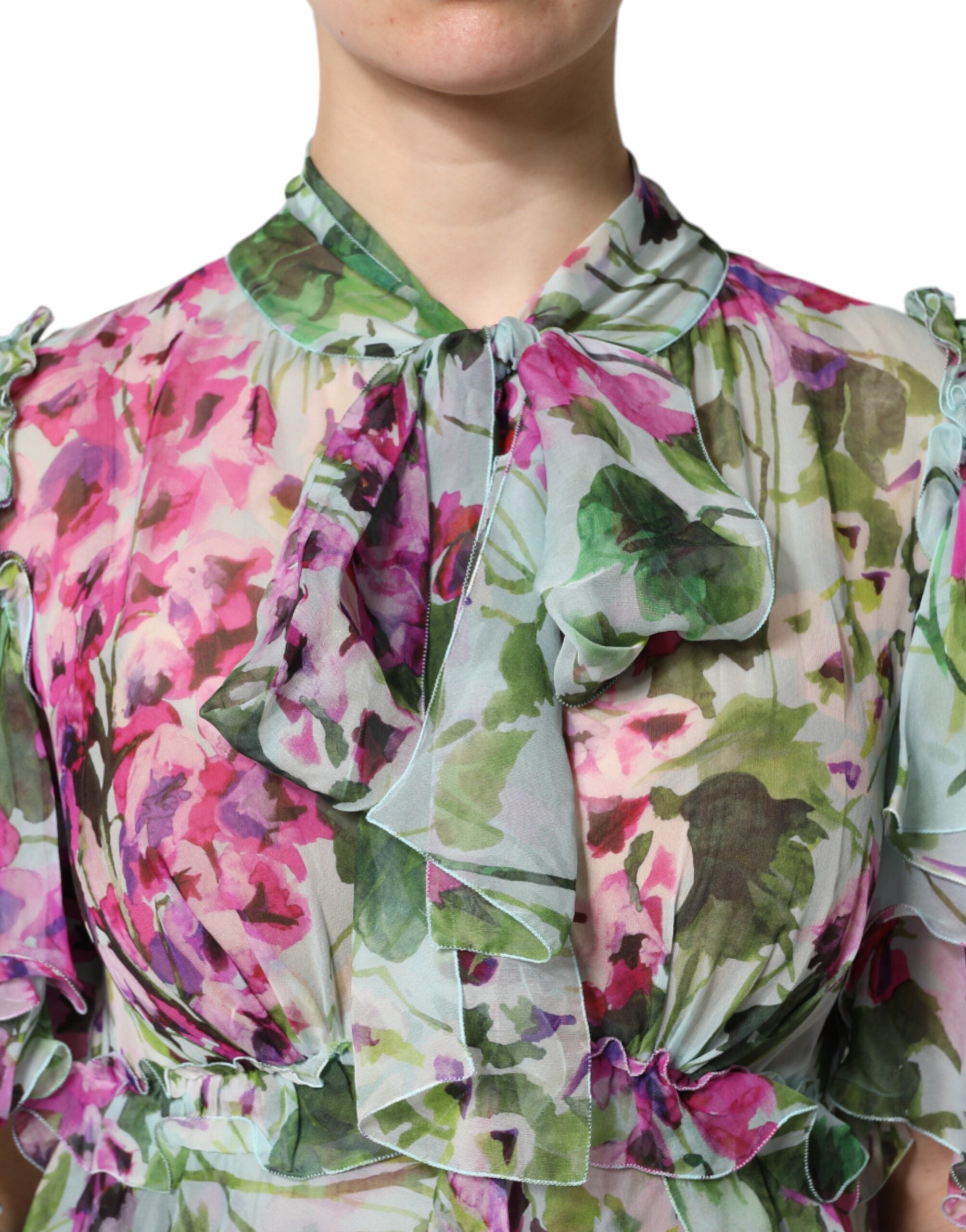 Dolce & Gabbana Multicolor Floral Silk Midi Layered Dress