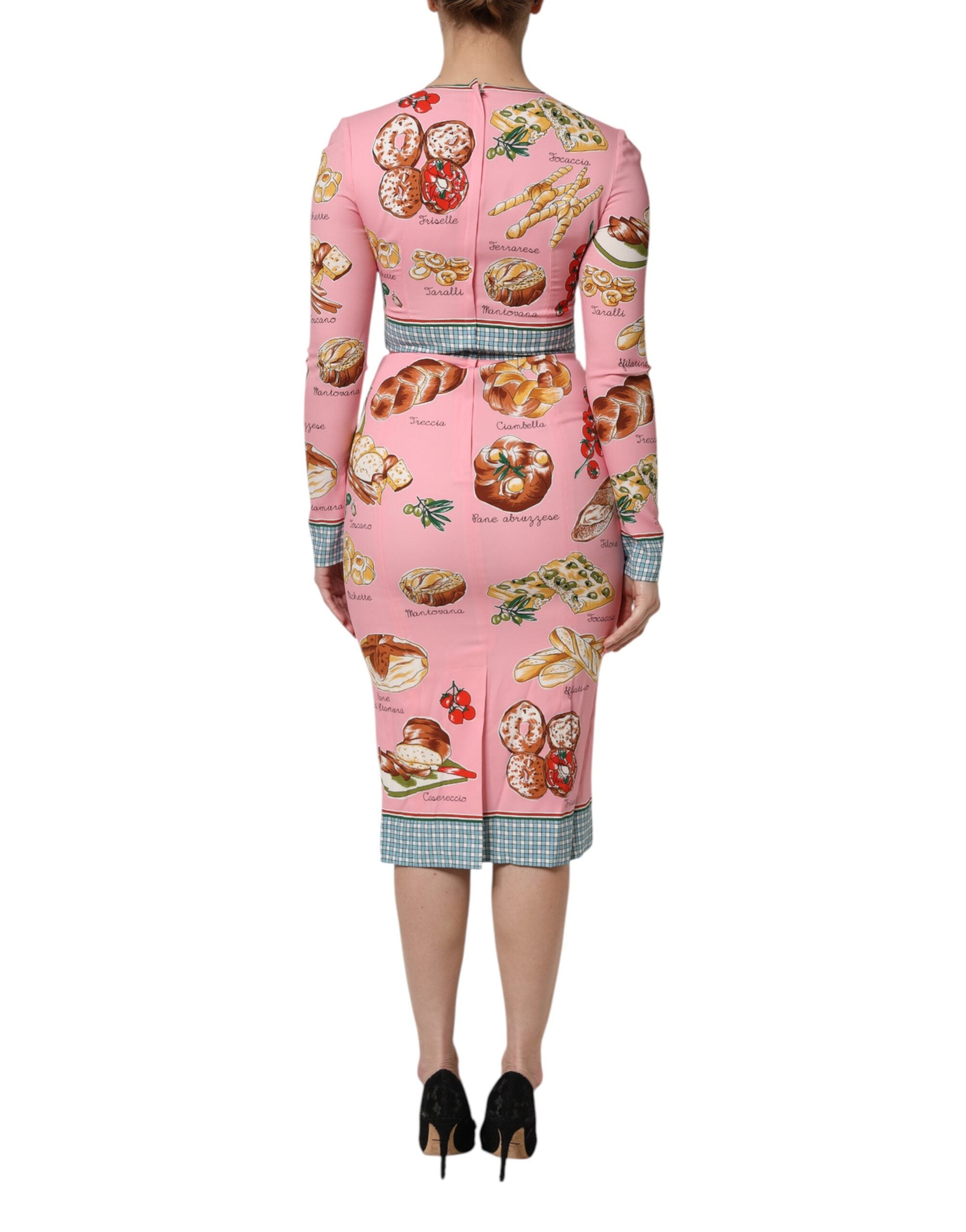 Dolce & Gabbana Pink Pastry Print Bodycon Sheath Midi Dress
