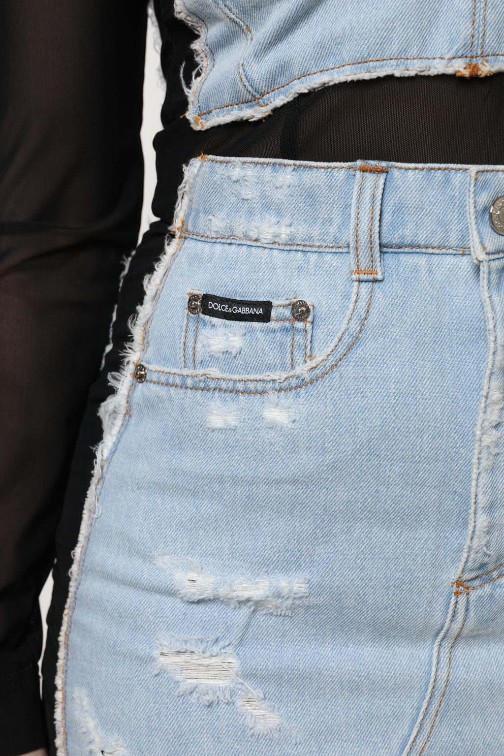 Dolce & Gabbana Black Blue Long Sleeves Denim Mini Dress