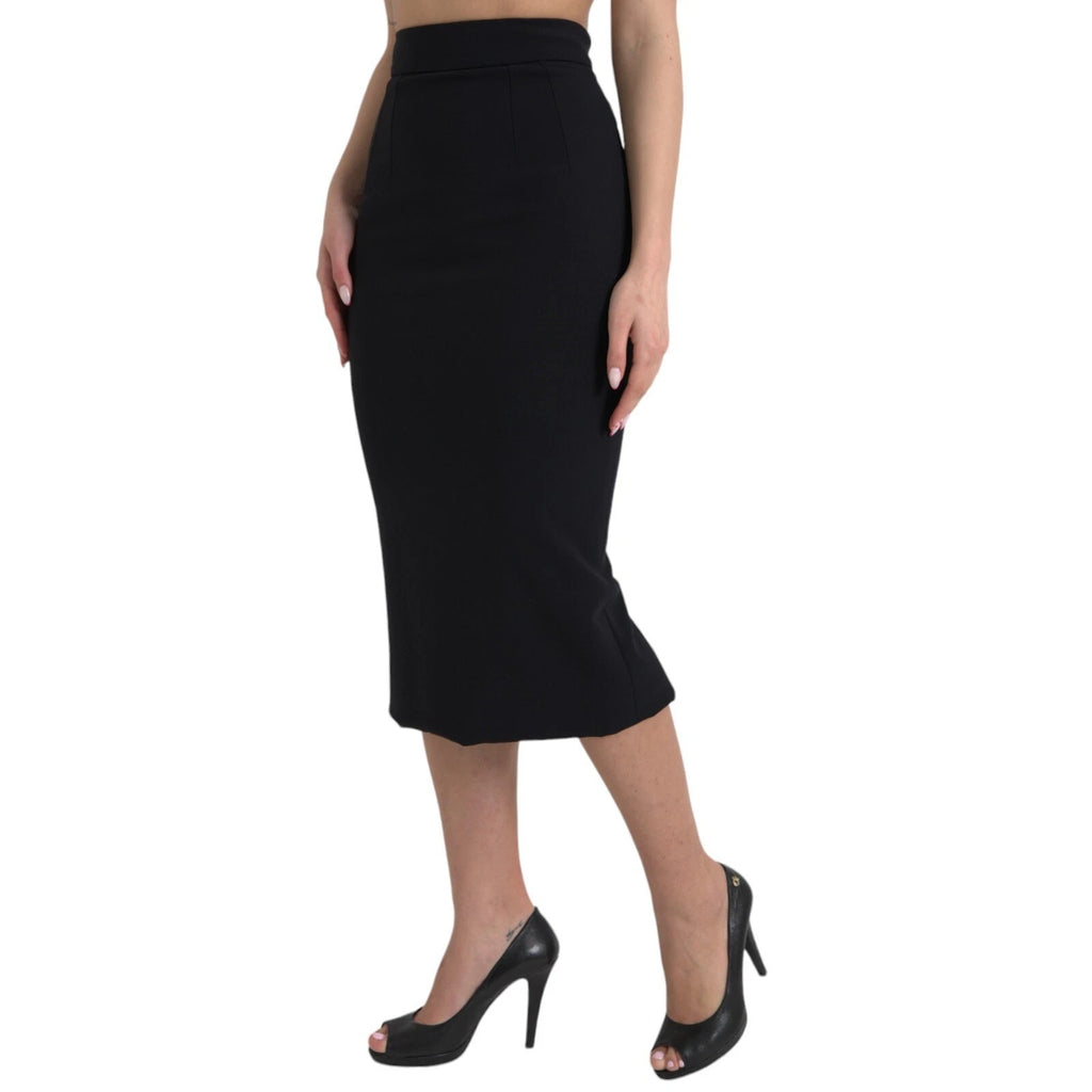 Dolce & Gabbana Black Wool High Waist Pencil Cut Midi Skirt