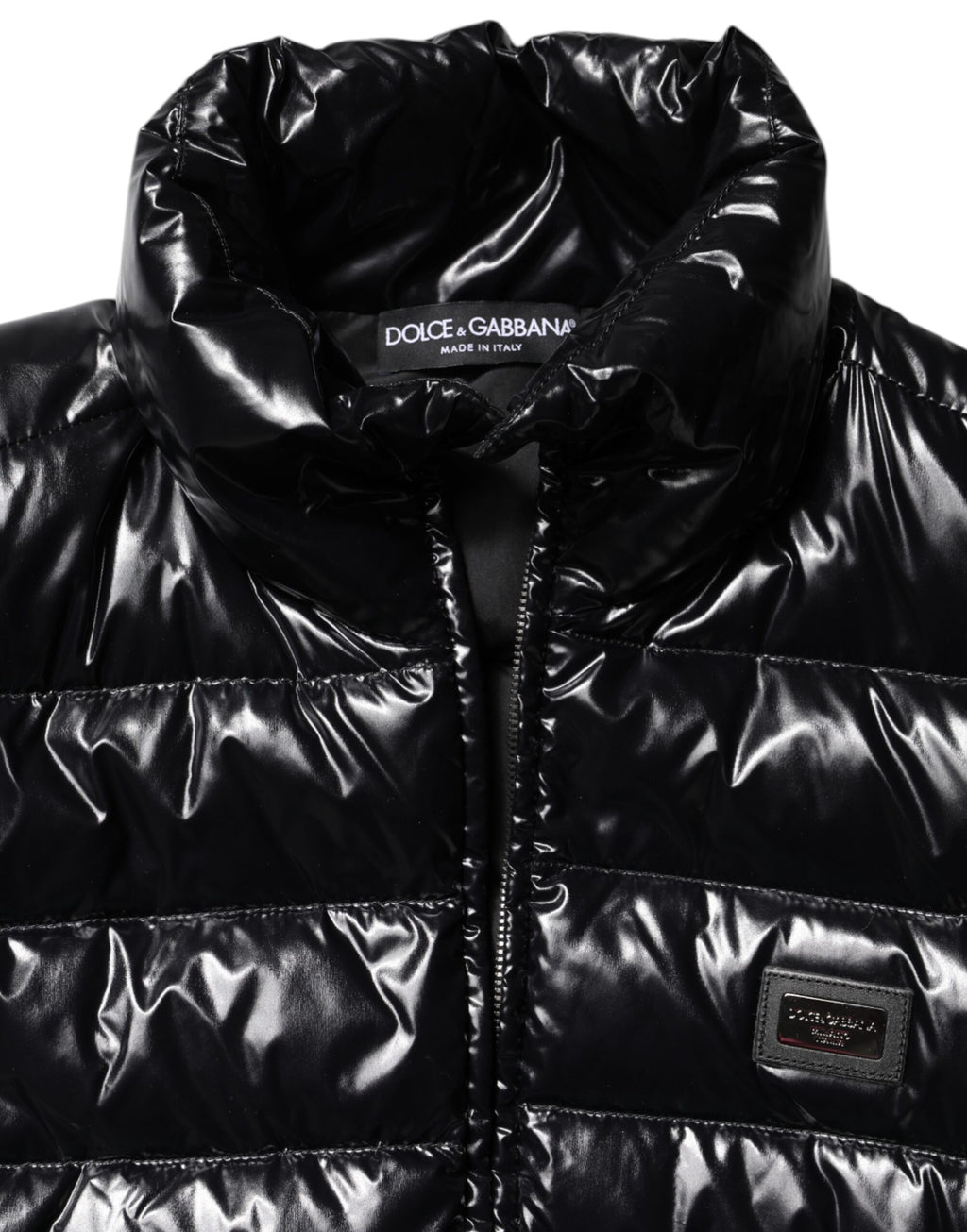 Dolce & Gabbana Black Logo Plaque Full Zip Puffer Jacket