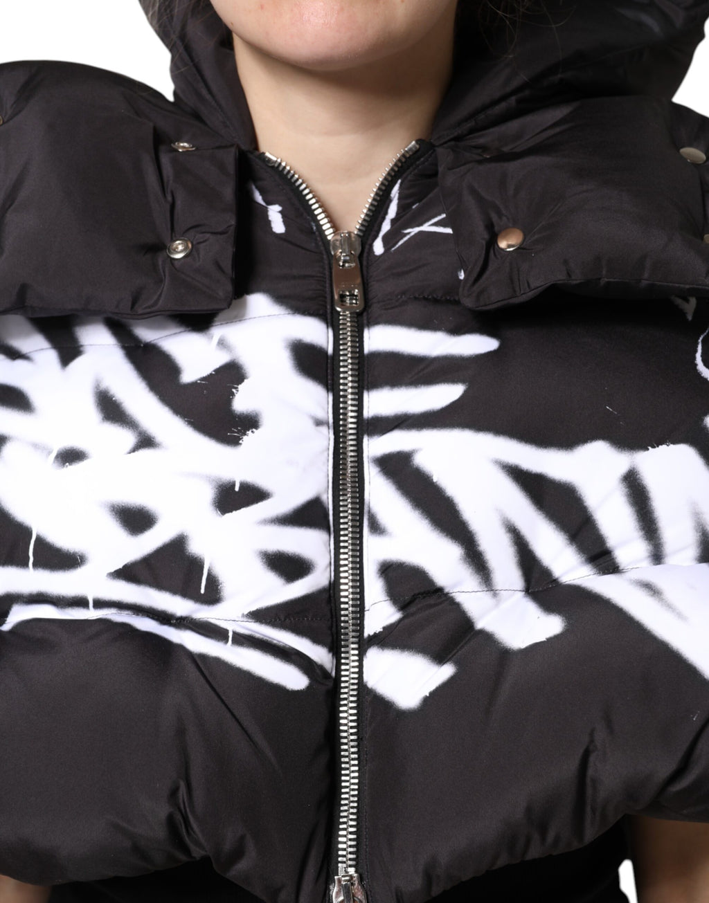 Dolce & Gabbana Black Padded Hooded Full Zip Cropped Jacket