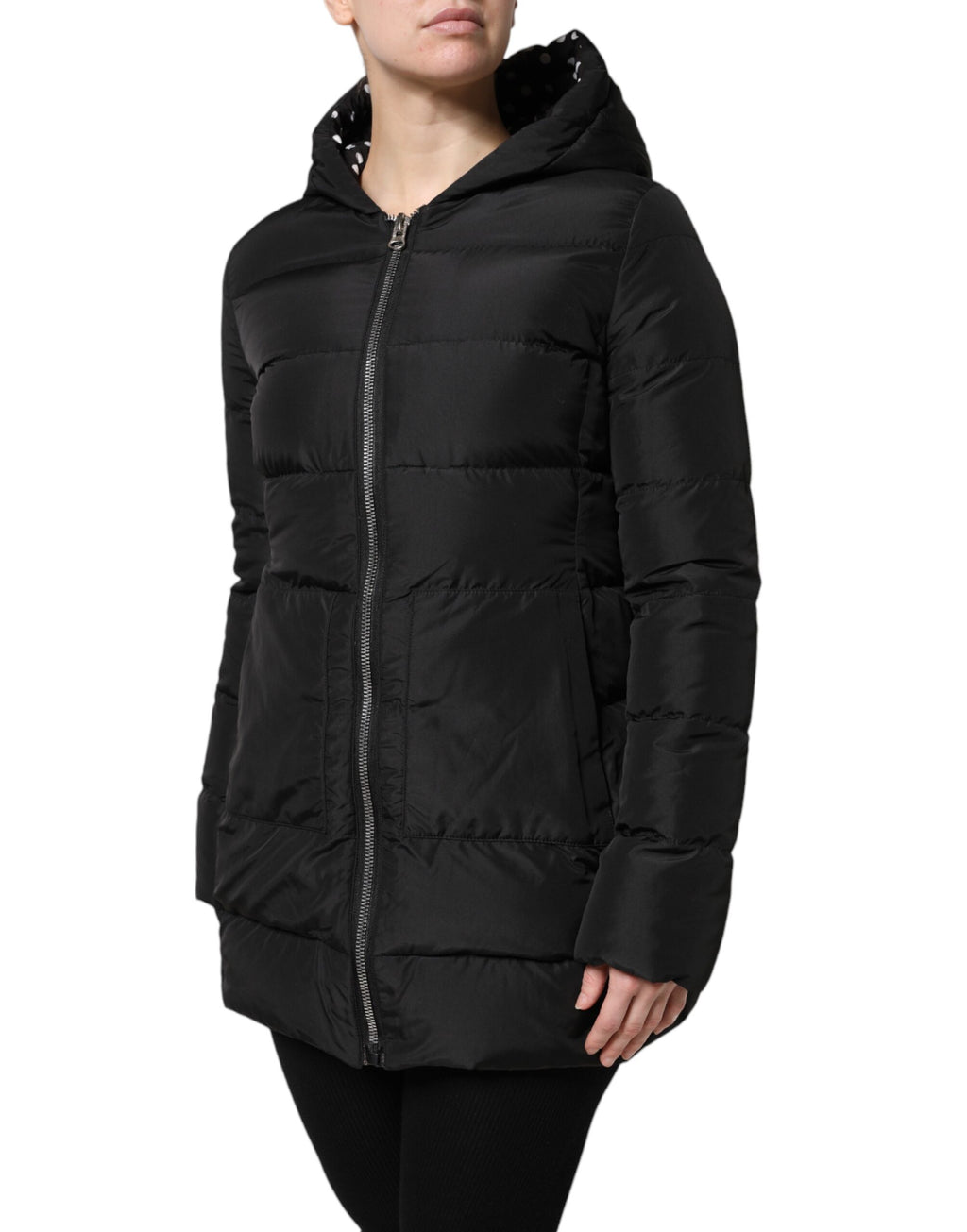 Dolce & Gabbana Black Puffer Hooded Zip Reversible Jacket