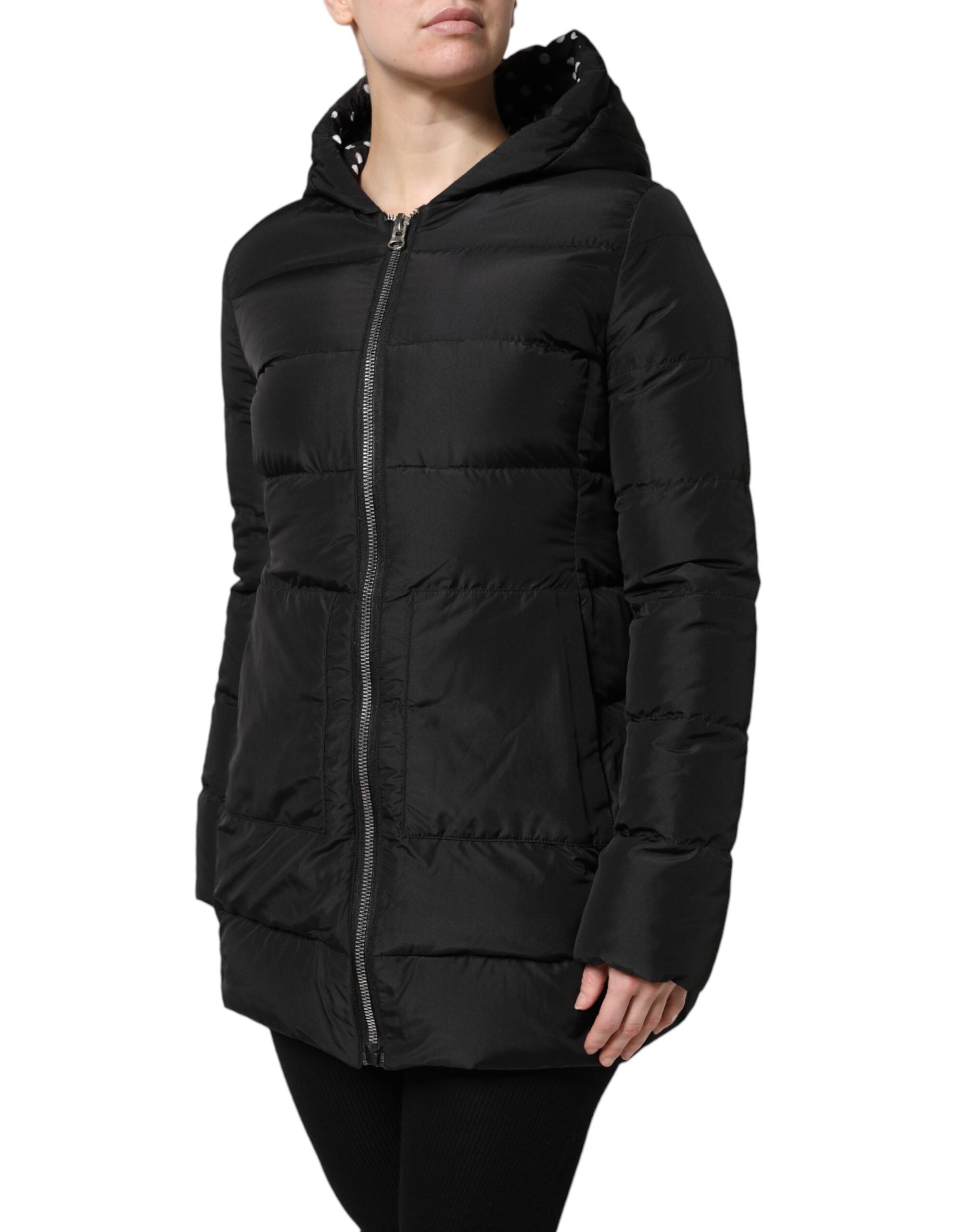 Dolce & Gabbana Black Puffer Hooded Zip Reversible Jacket