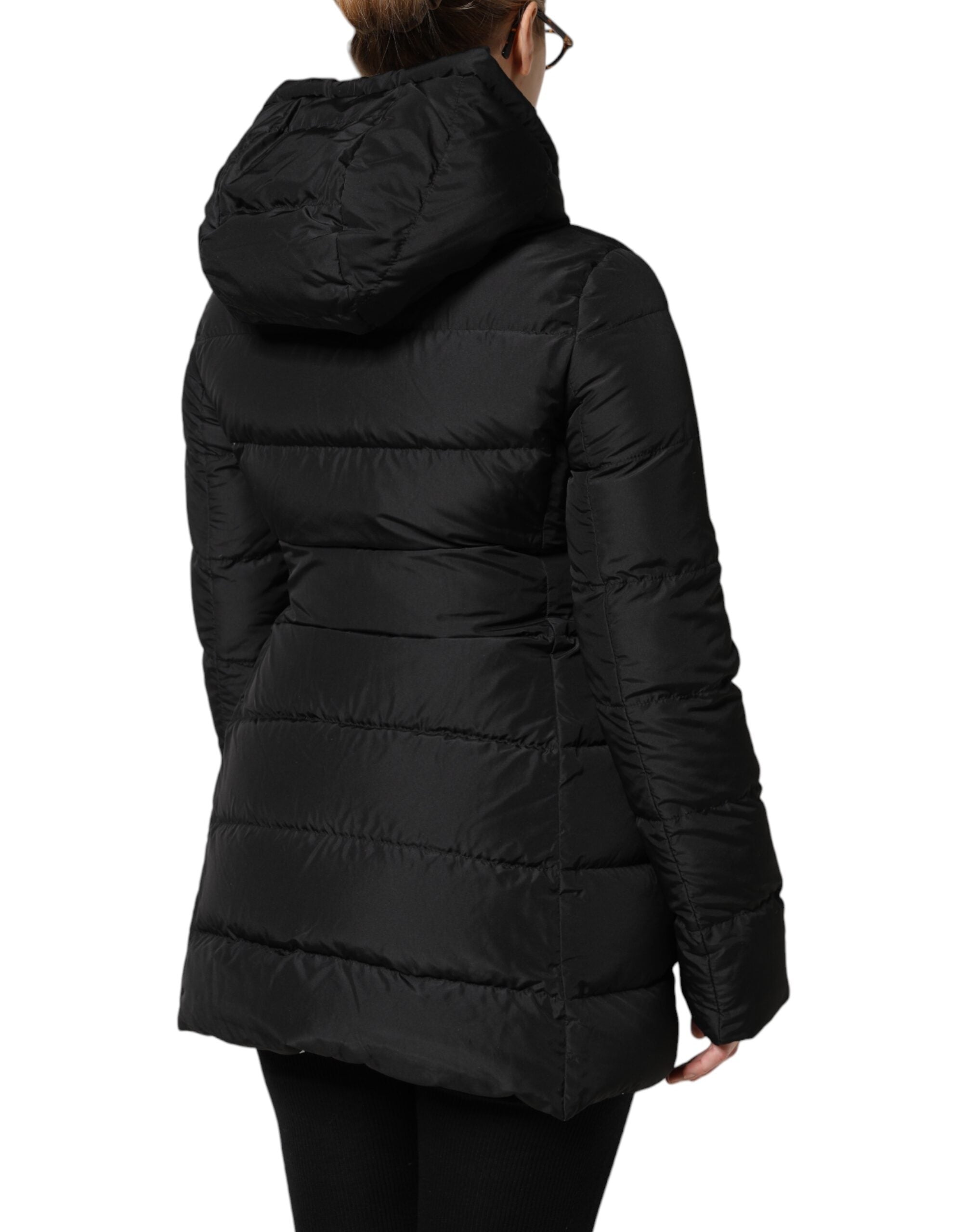 Dolce & Gabbana Black Puffer Hooded Zip Reversible Jacket