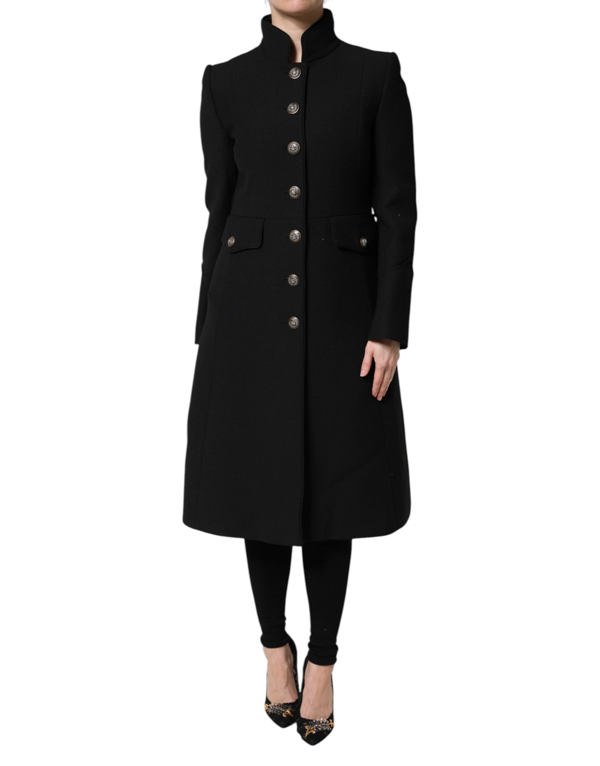 Dolce & Gabbana Black Wool Single Breasted Trench Coat Jacket