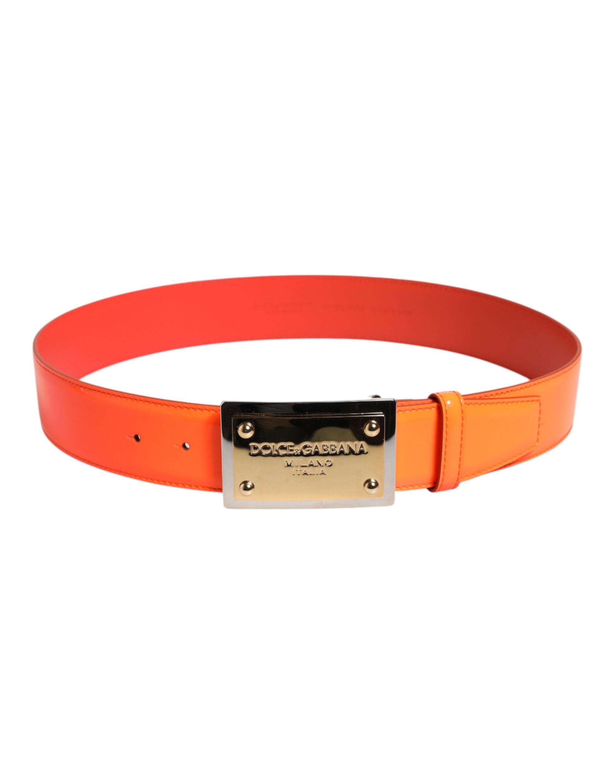 Dolce & Gabbana Orange Gold Tone Metal Logo Buckle Belt