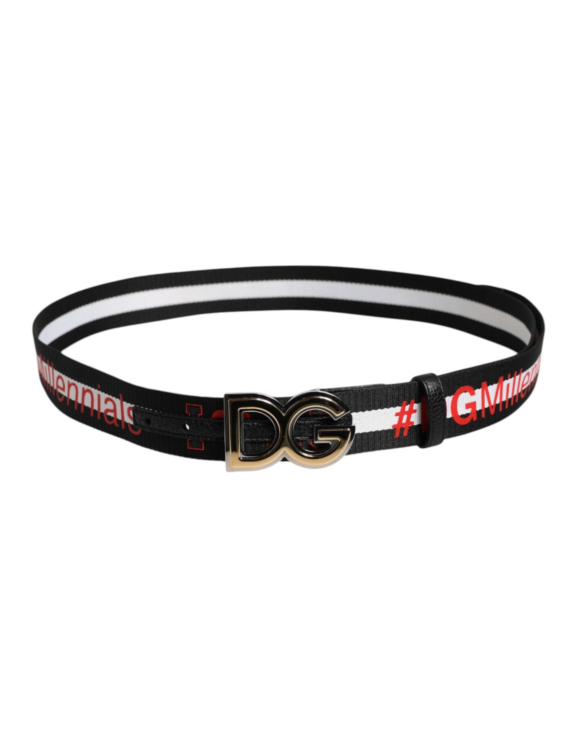 Dolce & Gabbana Black Cotton Logo Print DG Buckle Belt