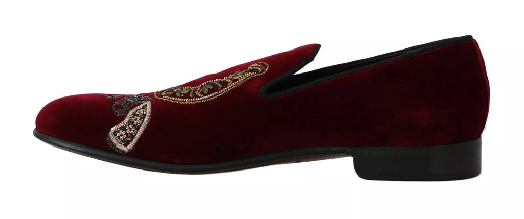 Dolce & Gabbana Bordeaux Velvet Sequined Men's Loafers