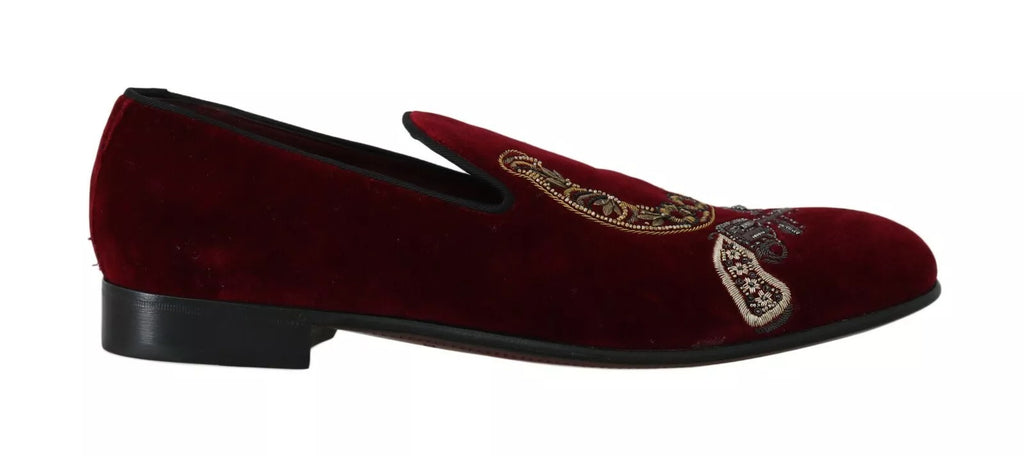 Dolce & Gabbana Bordeaux Velvet Sequined Men's Loafers