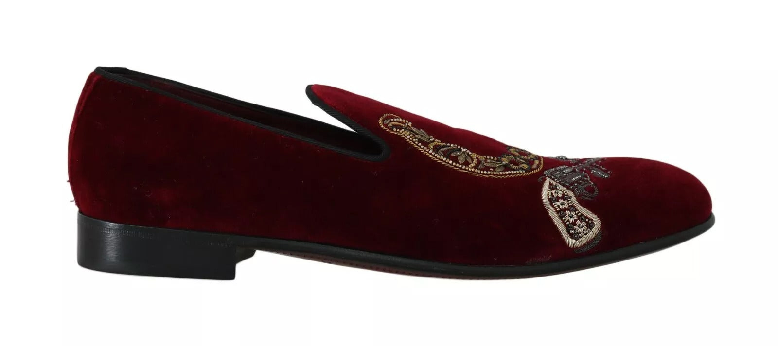 Dolce & Gabbana Bordeaux Velvet Sequined Men's Loafers