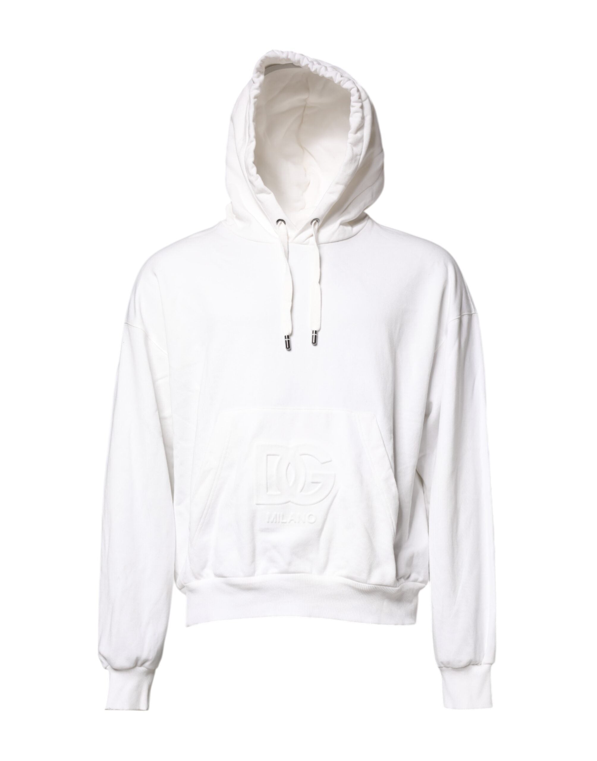 Dolce & Gabbana White Embossed Logo Hooded Sweatshirt Sweater
