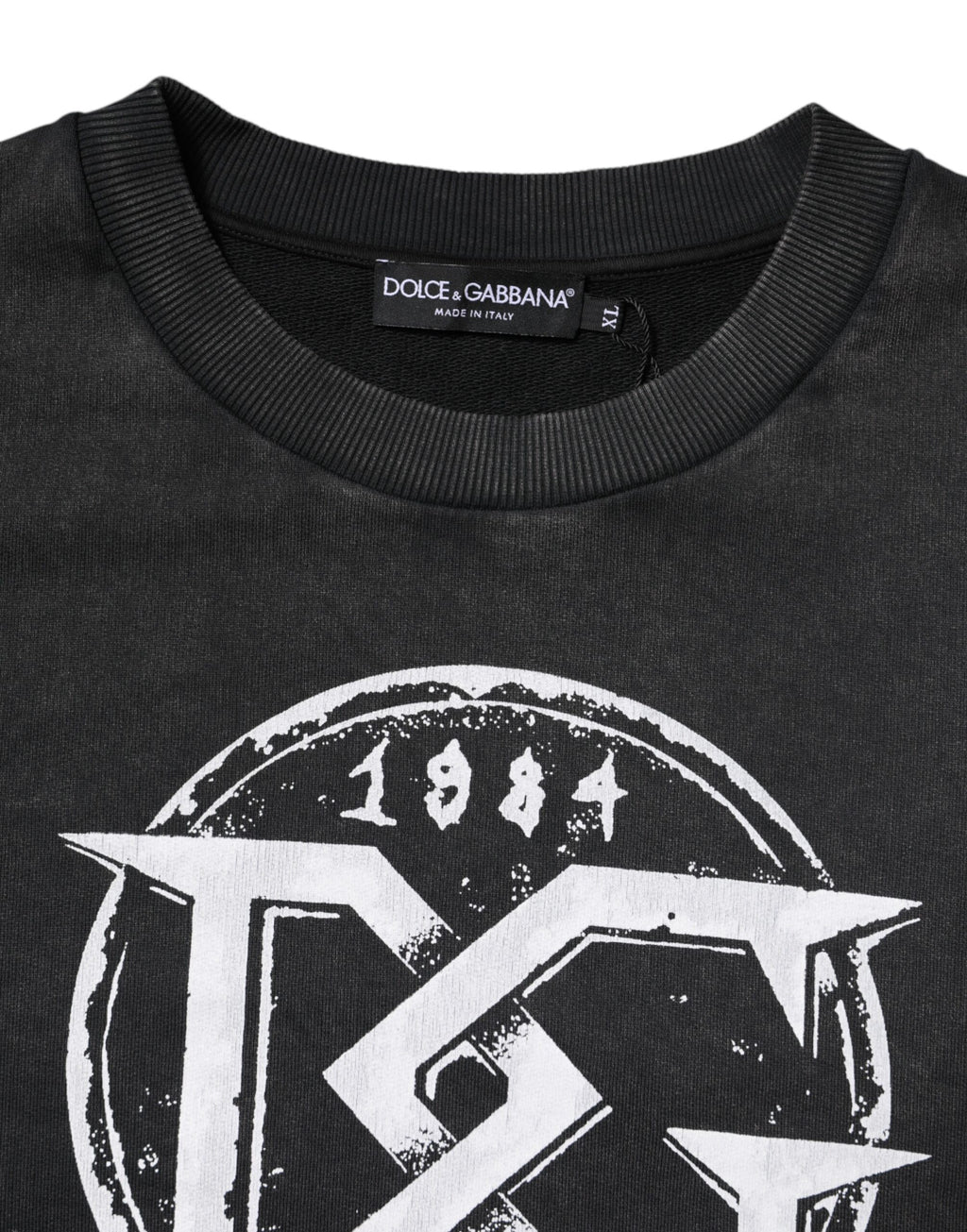 Dolce & Gabbana Black Cotton Logo Printed Pullover Sweater