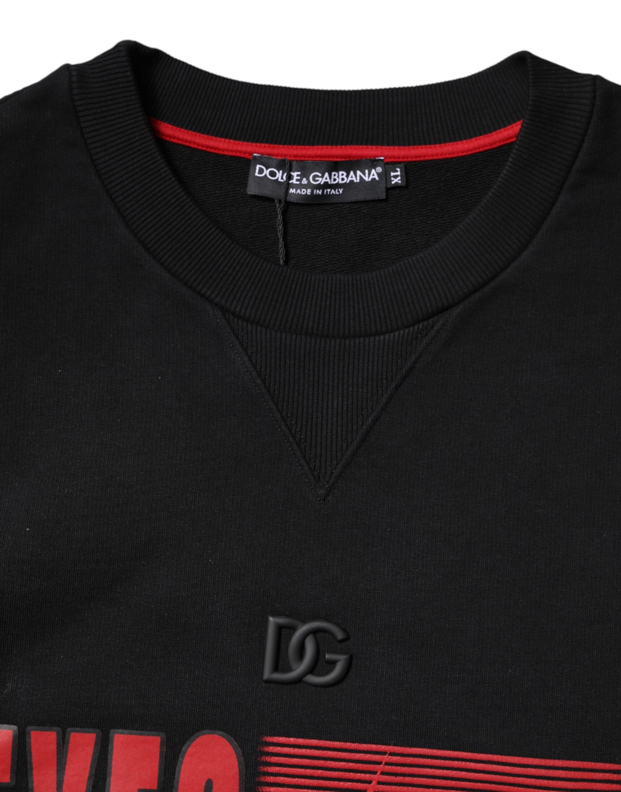 Dolce & Gabbana Black Cotton Graphic Print Pullover Sweater