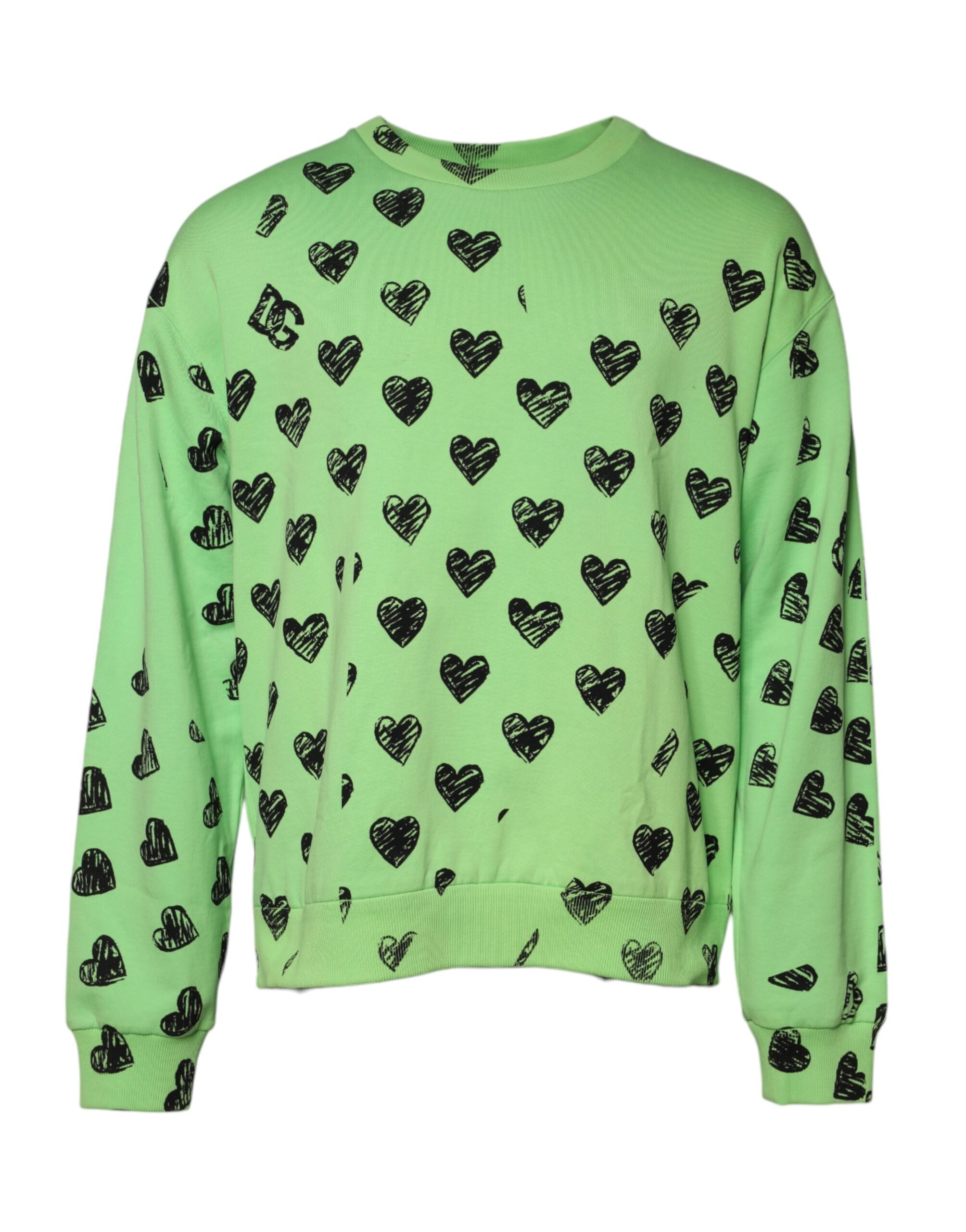 Dolce & Gabbana Green Heart Print Crew Neck Pullover Sweater