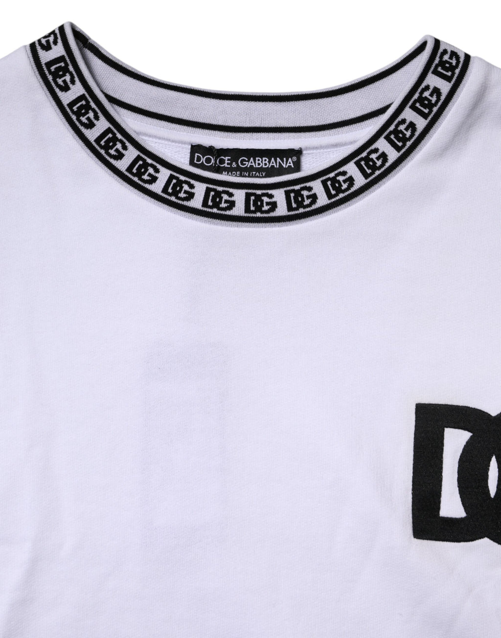 Dolce & Gabbana White Logo Cotton Crew Neck Pullover Sweater